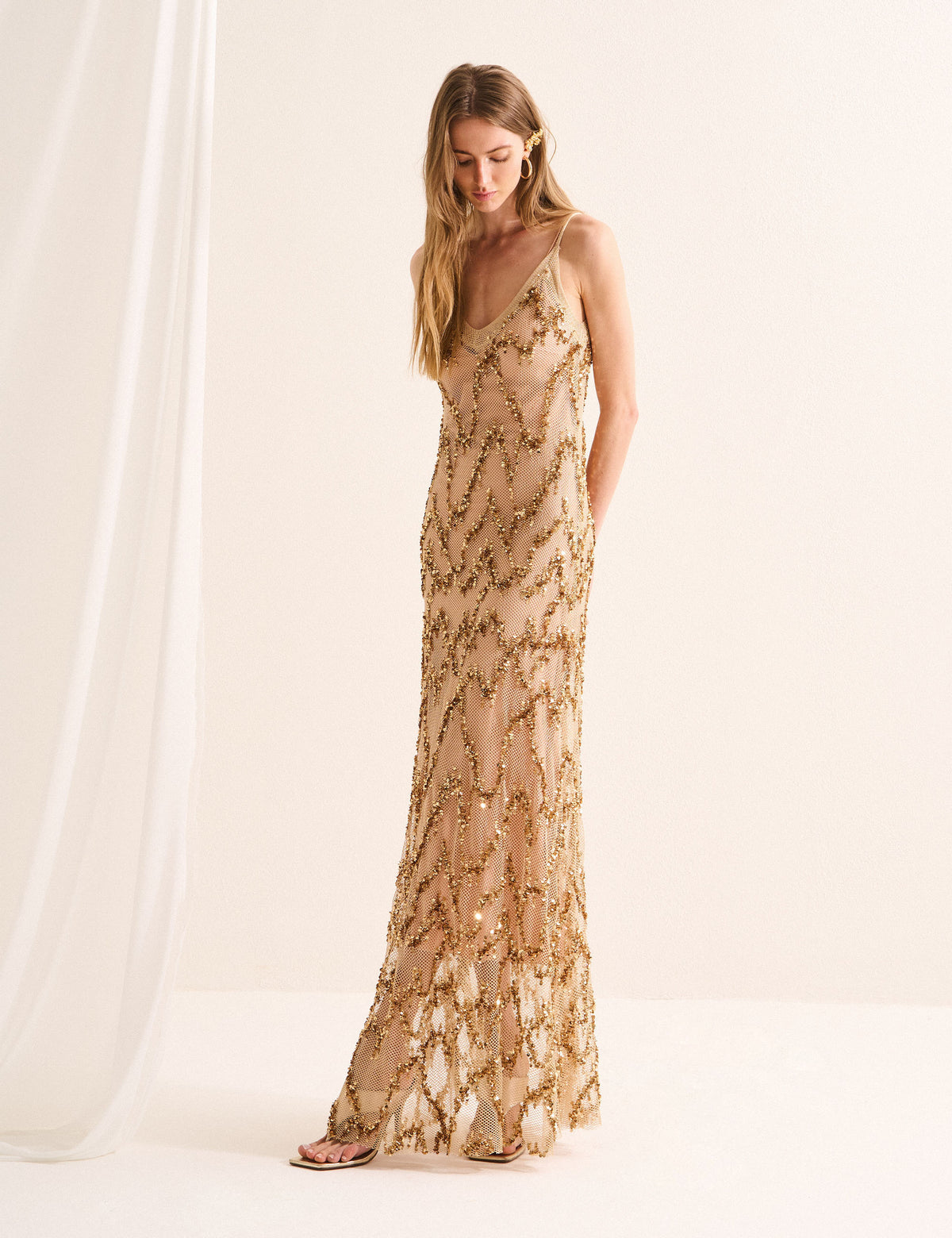 Vestido Shimmer Bordado Dourado