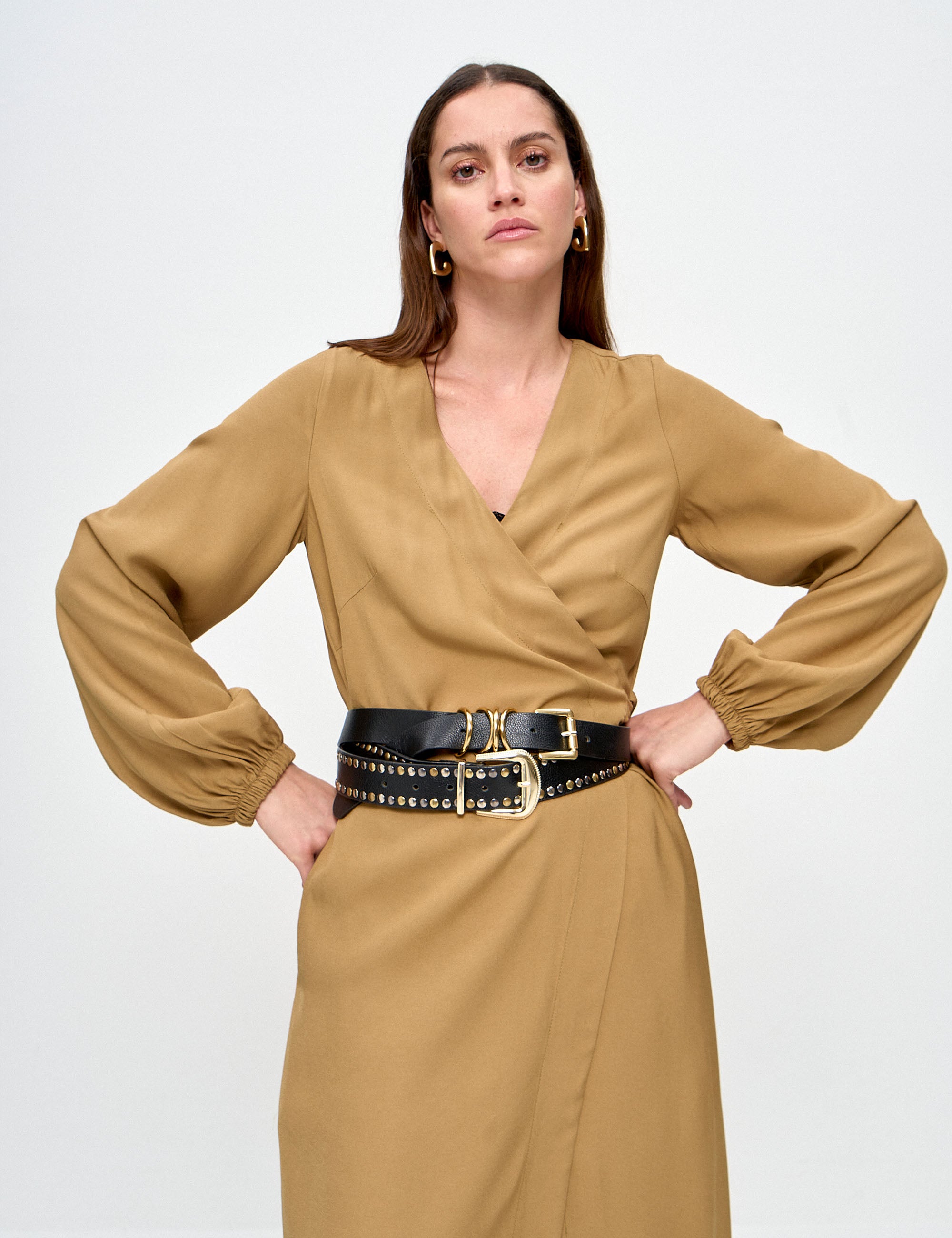 Vestido Vera Transpassado Caqui