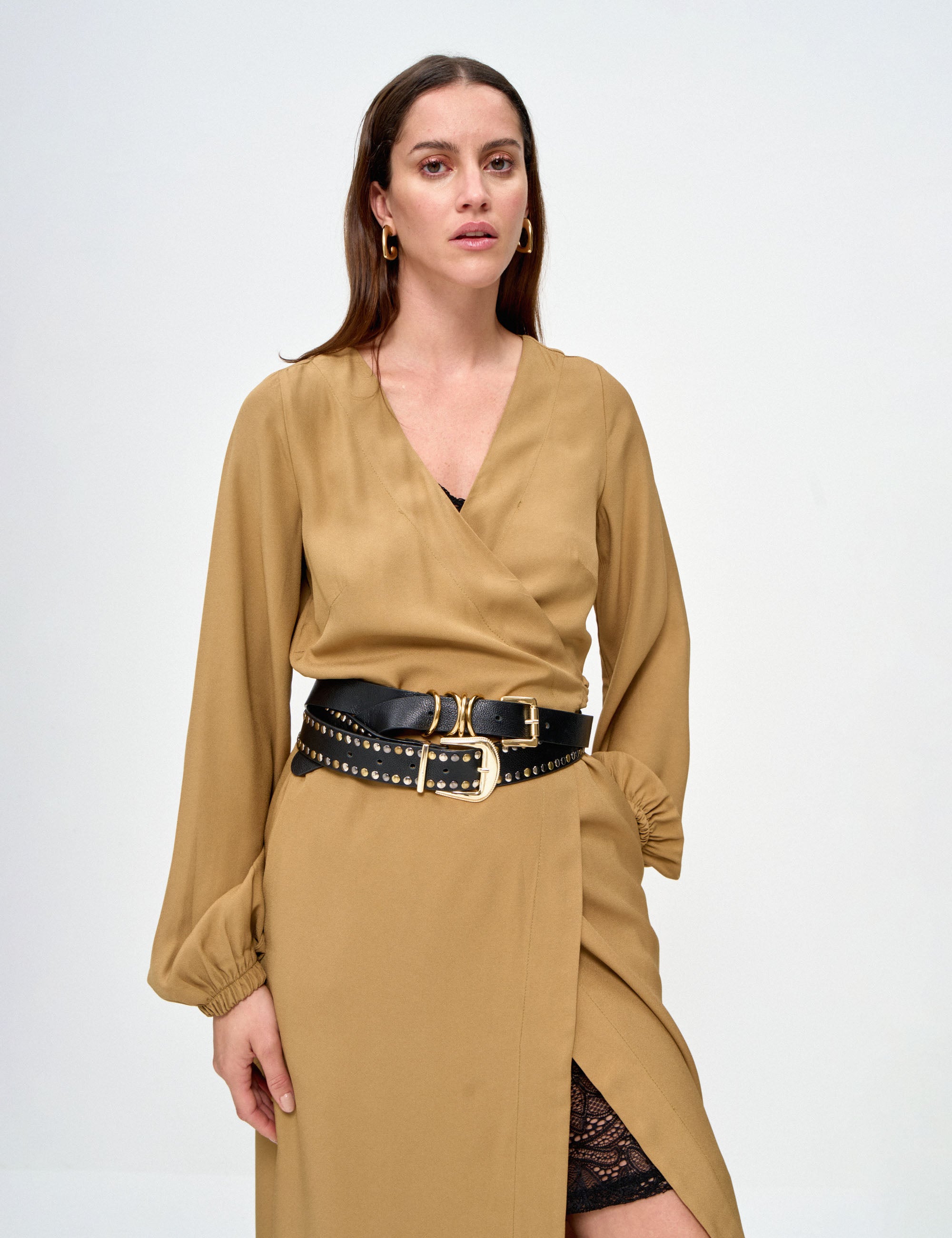 Vestido Vera Transpassado Caqui