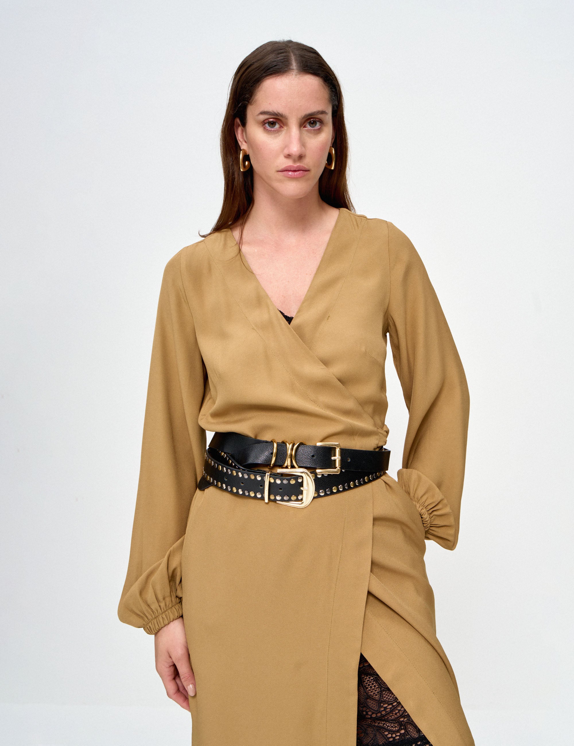 Vestido Vera Transpassado Caqui