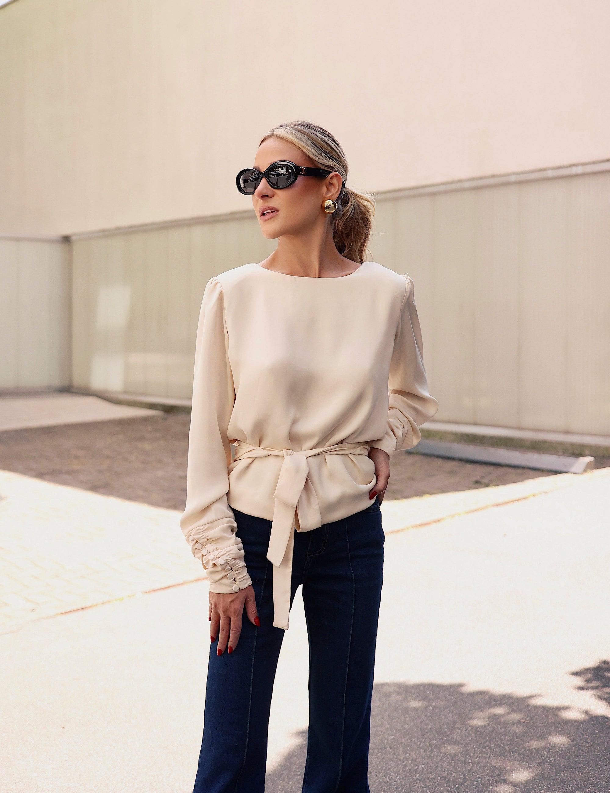 Blusa Transpasse Acetinada Pérola