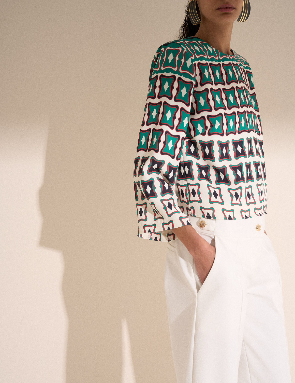 Blusa Pluma Crepe Off White/Pessego