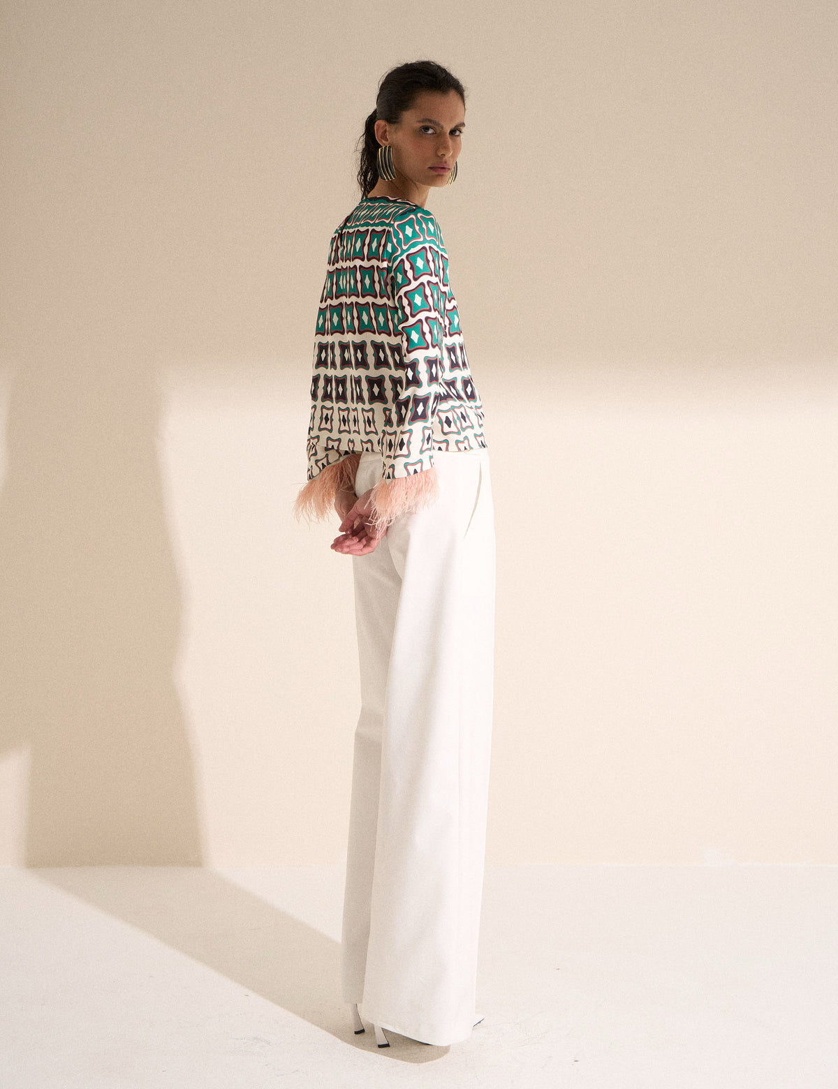 Blusa Pluma Crepe Off White/Pessego