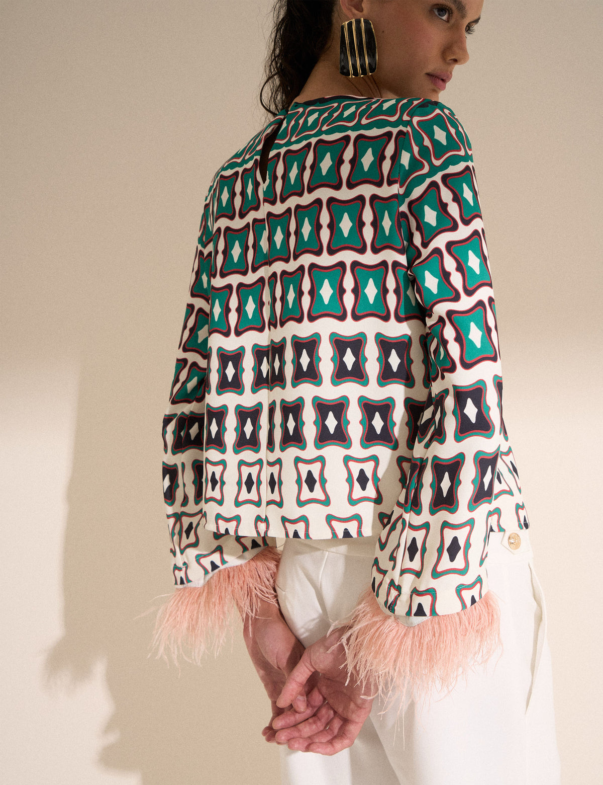 Blusa Pluma Crepe Off White/Pessego