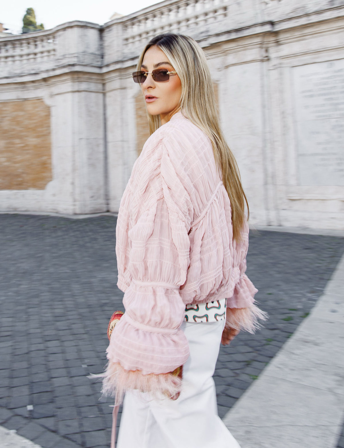 Casaqueto Plissado Chiffon Rose