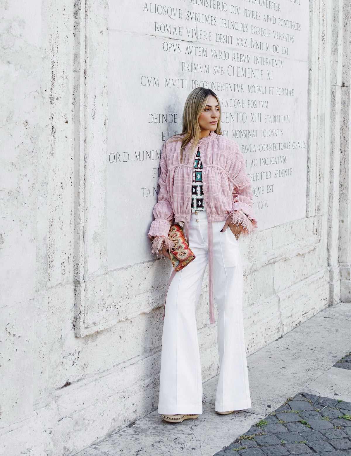 Calça Wide Leg Alfaiataria Off White