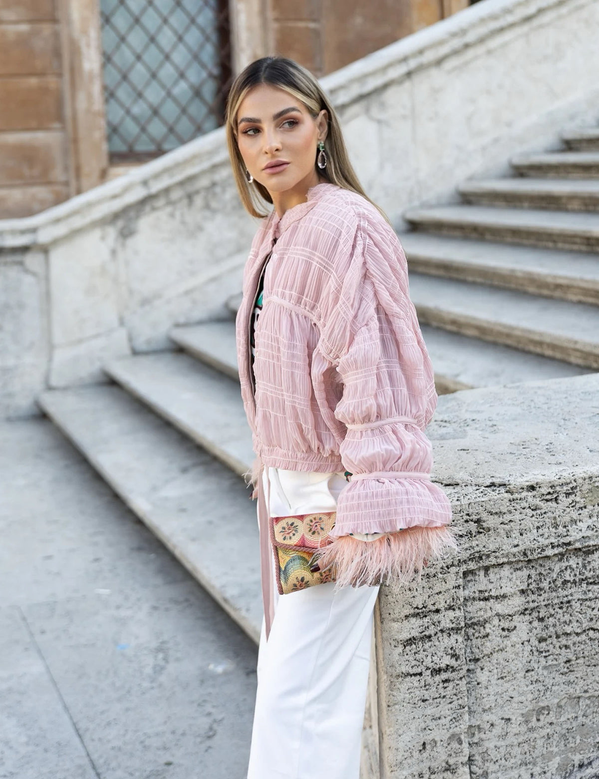 Casaqueto Plissado Chiffon Rose