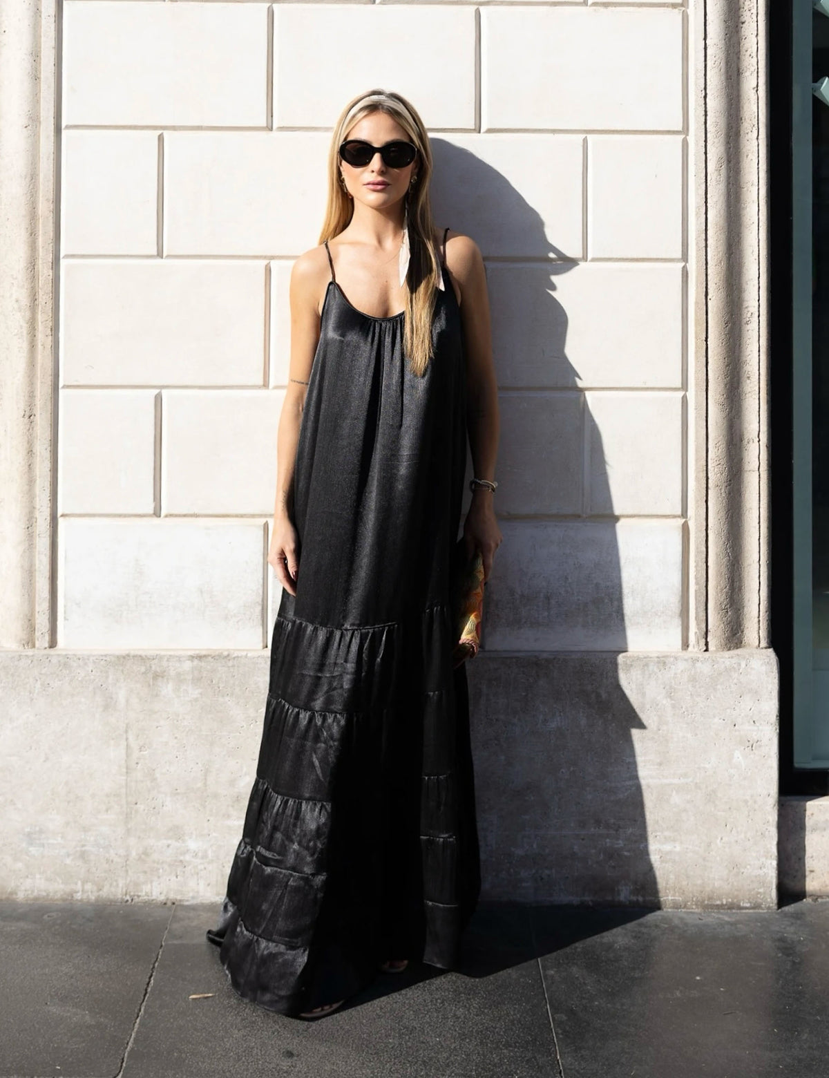 Vestido Fluido Cetim Crinkle Preto