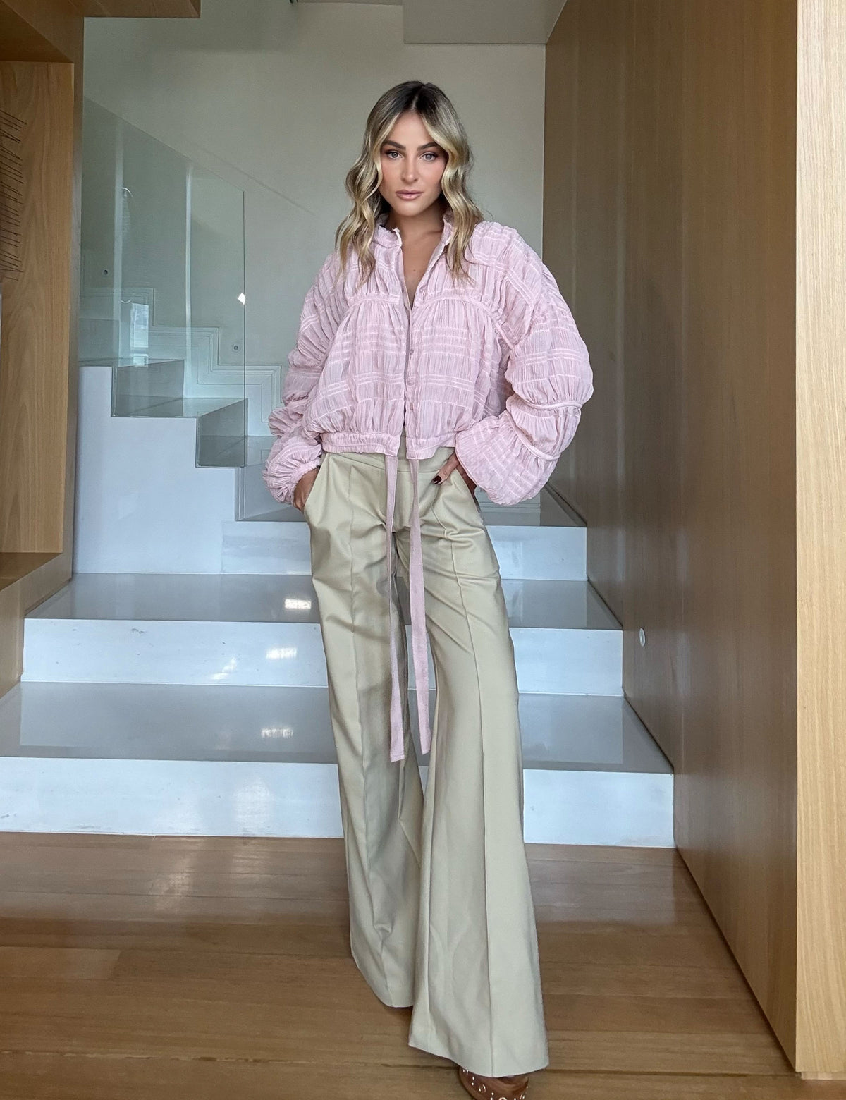 Calça Wide Leg Alfaiataria Areia