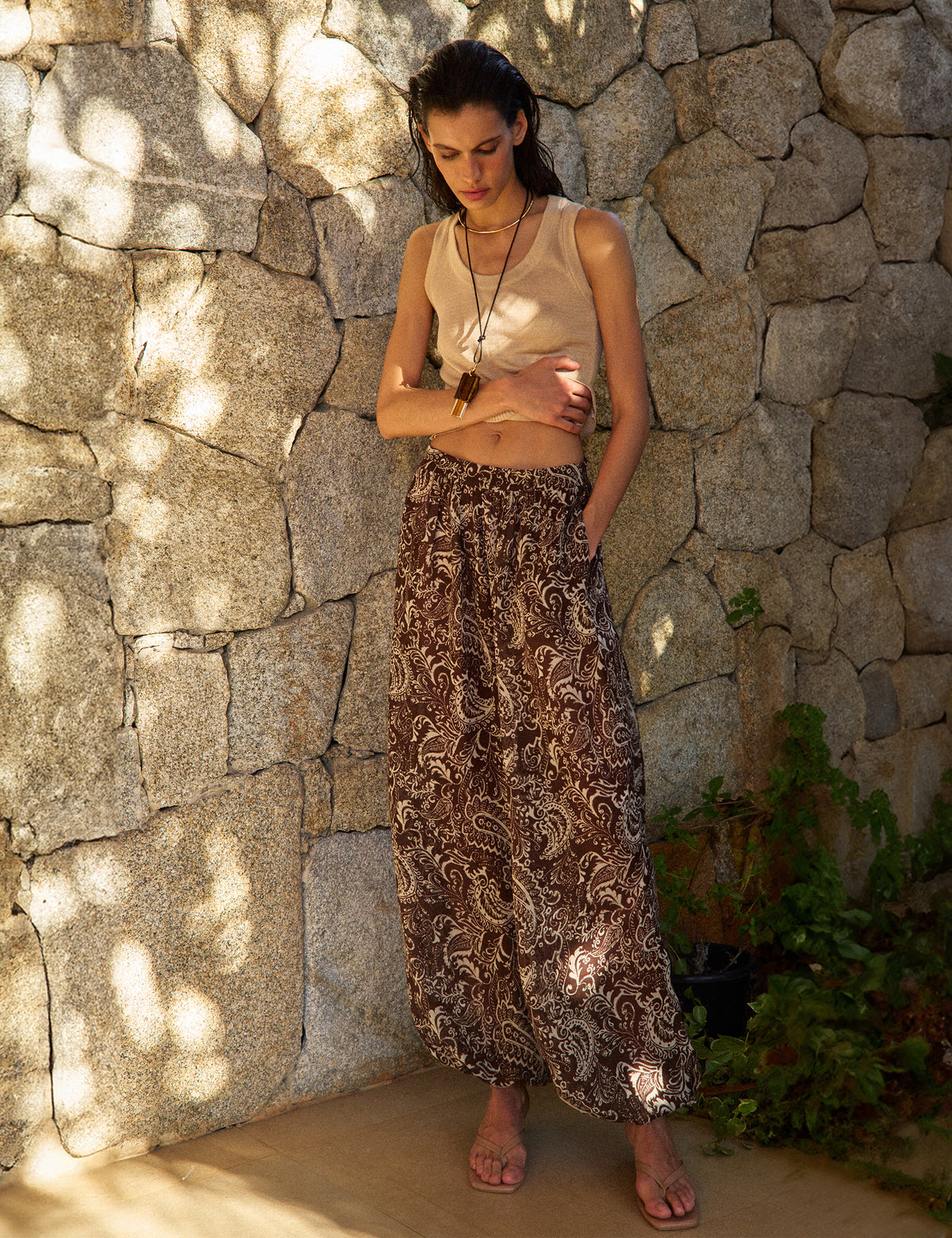 Calça Noemi Georgette Marrom