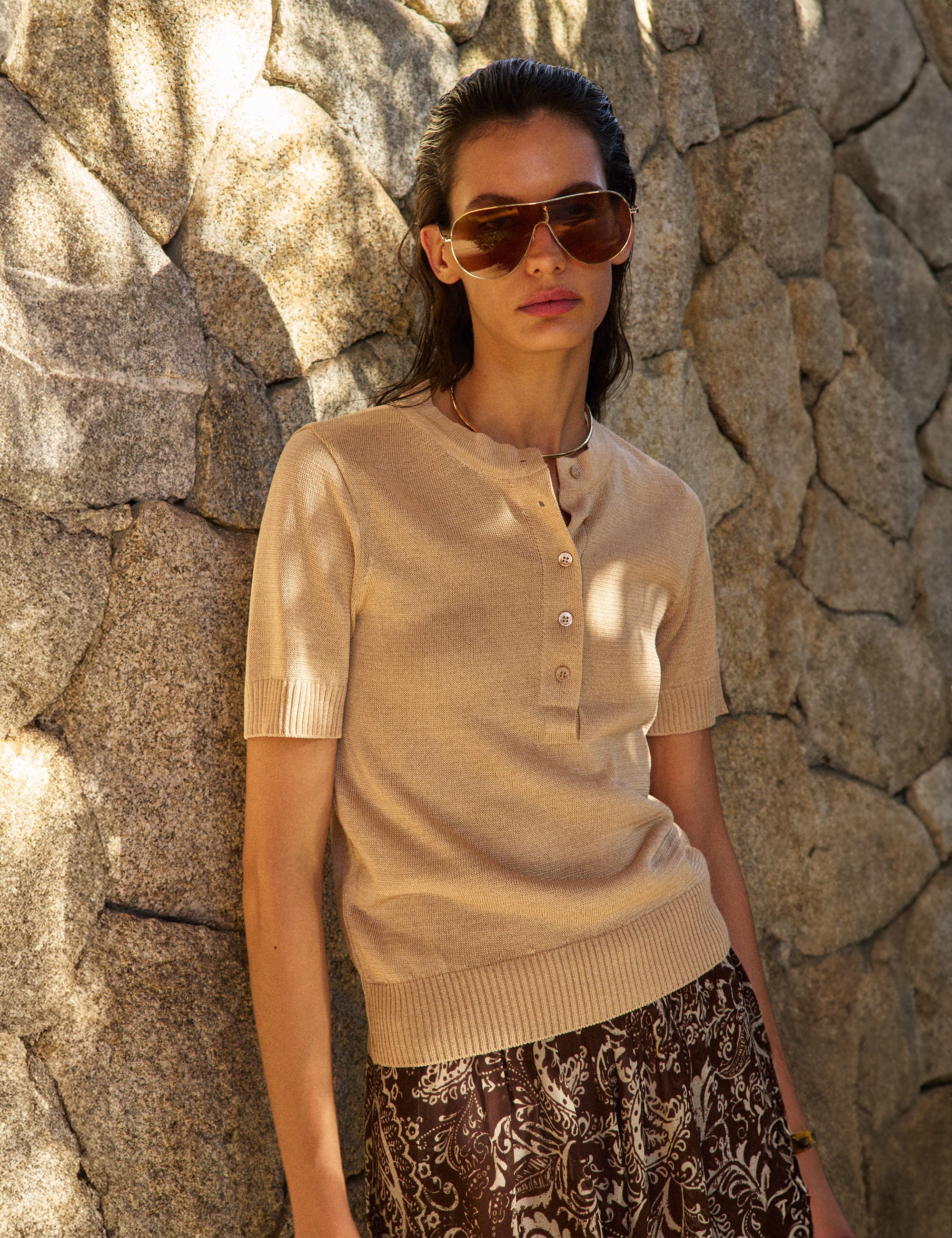 Blusa Viscose Tricot Bege