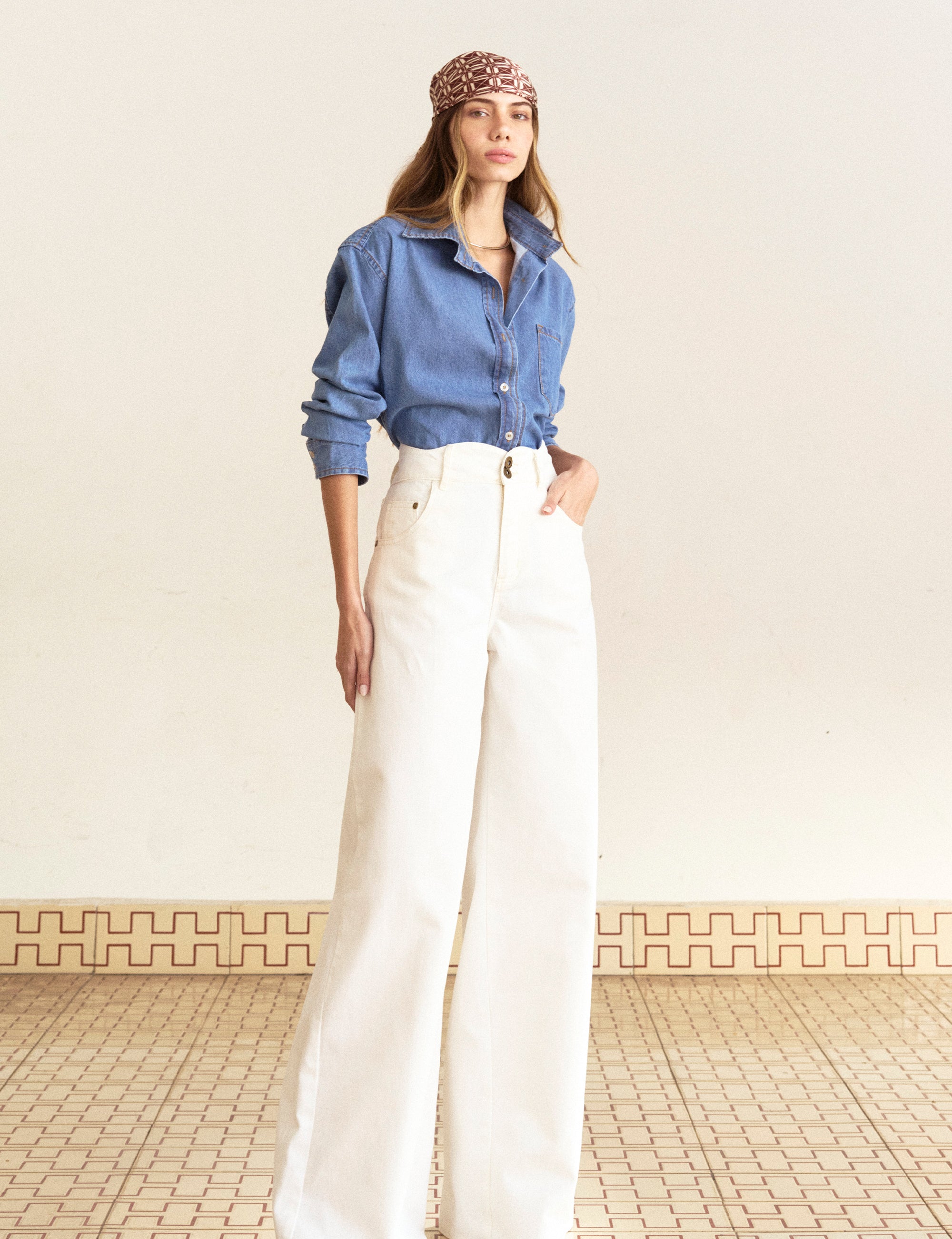 Calça Ondas Denim Off White
