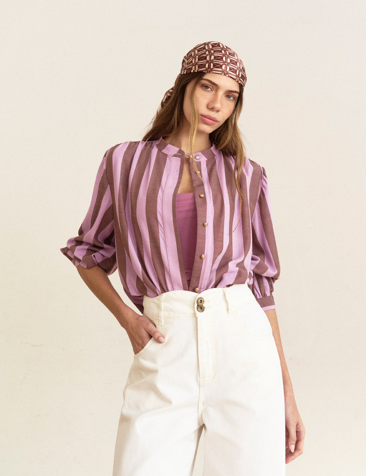 Camisa Fiorella Listrada Lilas