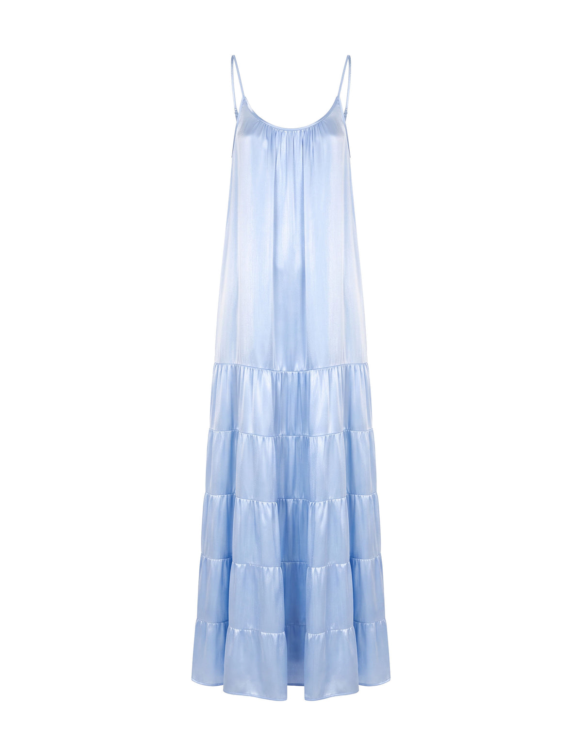 Vestido Fluido Cetim Crinkle Azul