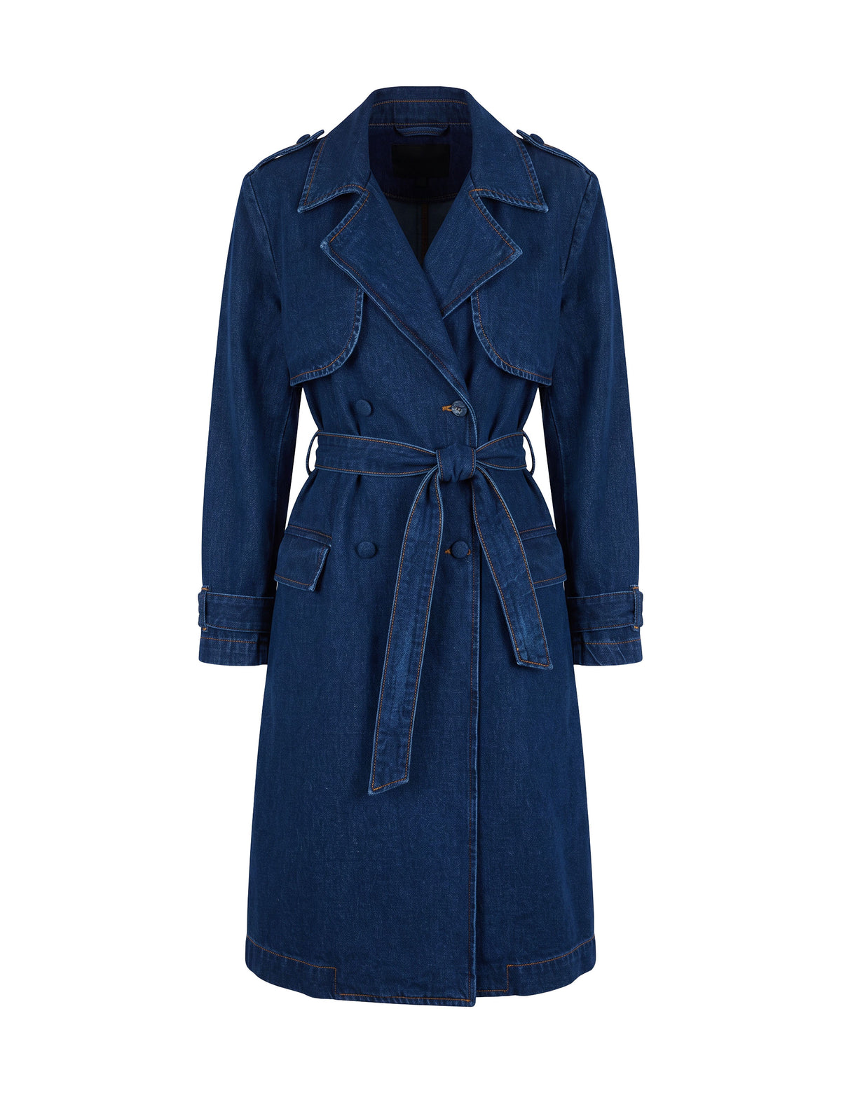 Trench Coat Midi Denim Médio