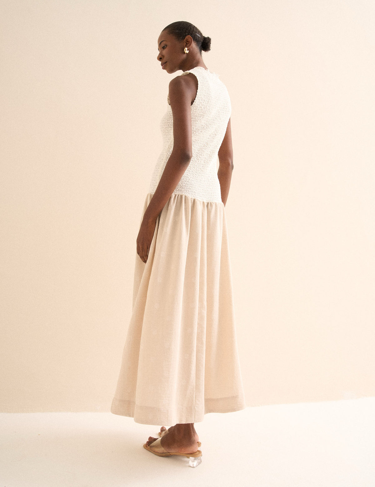 Vestido Elisa Plissado Off White