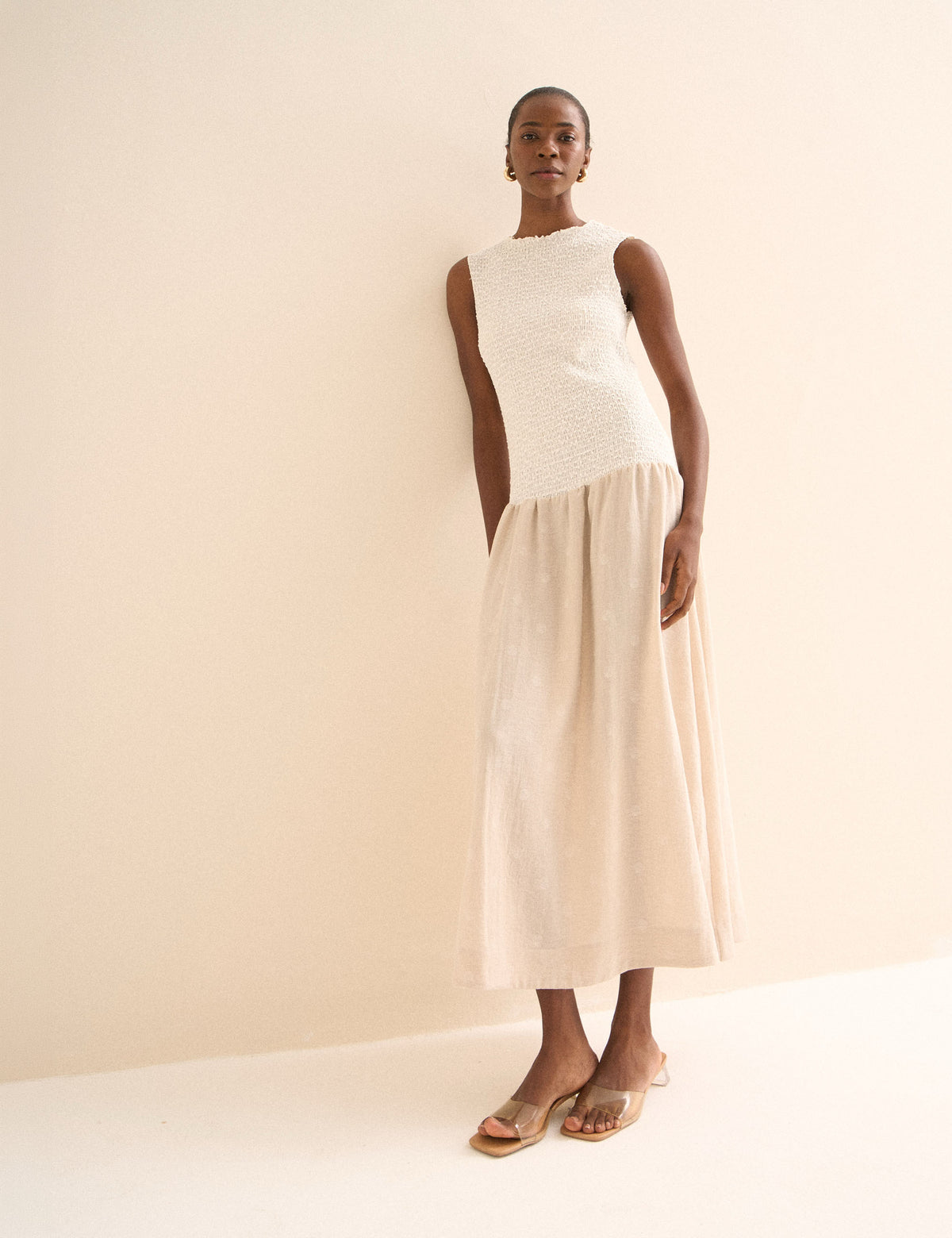 Vestido Elisa Plissado Off White