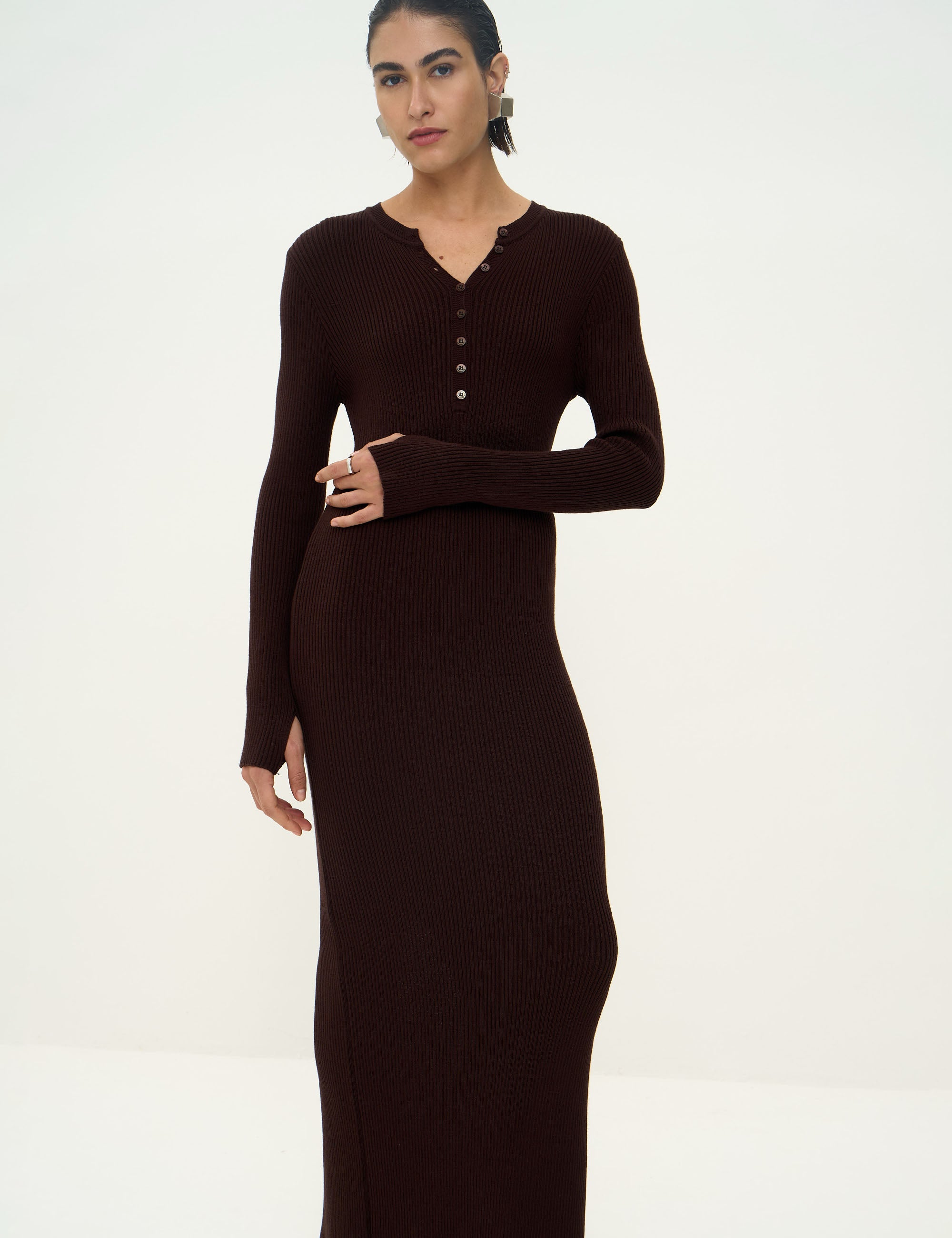 Vestido Yani Tricot Marrom Foca