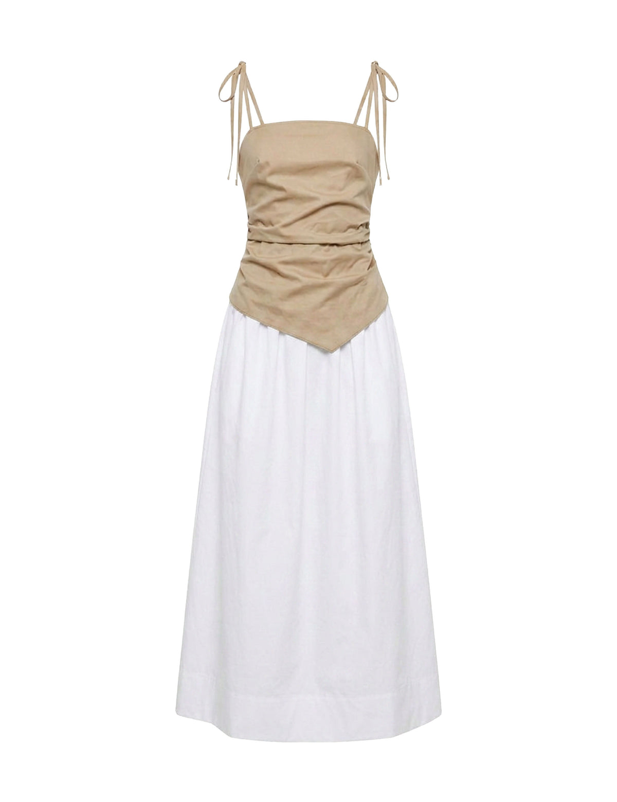 Vestido Marie Tricoline Bege/Off White