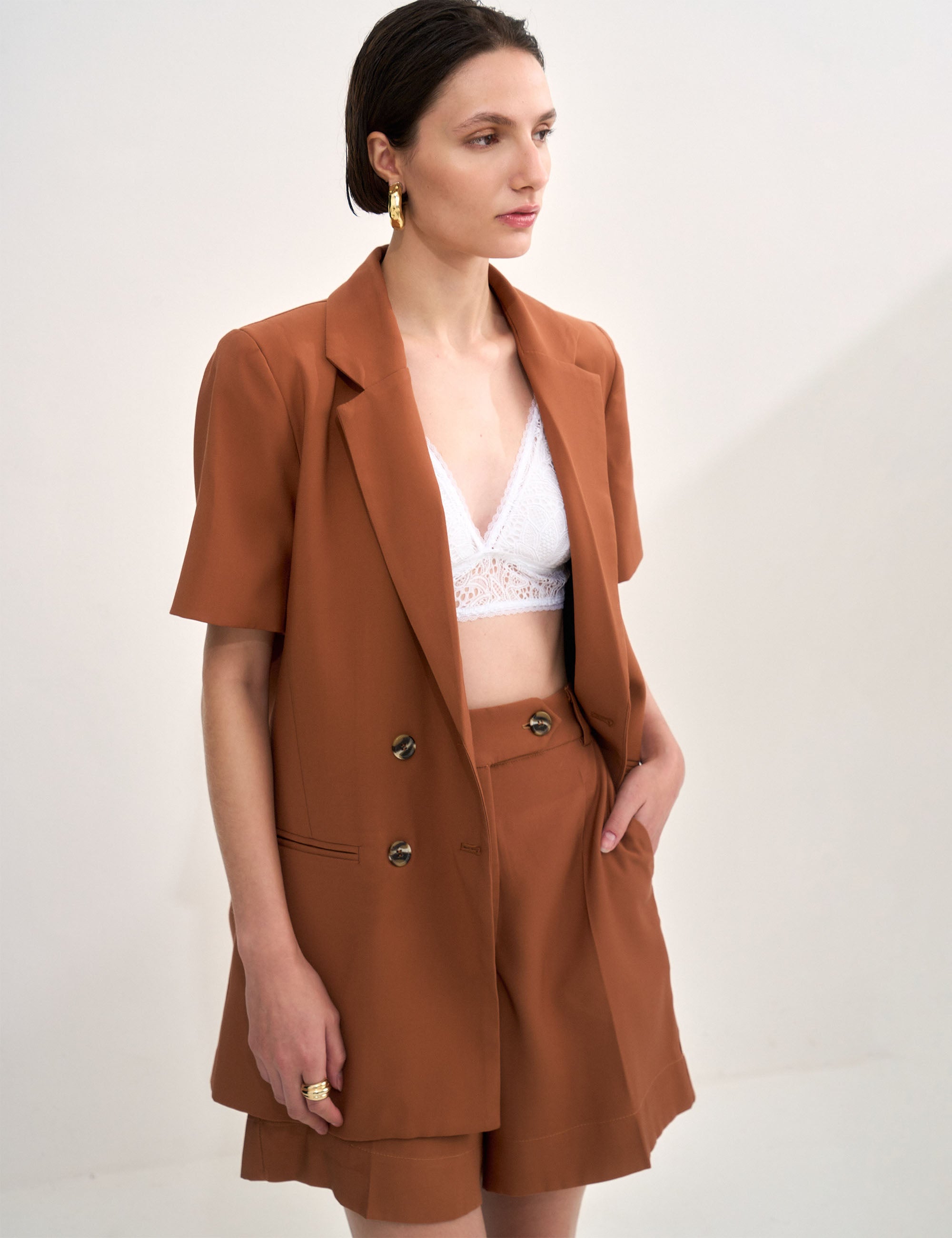 Blazer Mia Alfaiataria Marrom