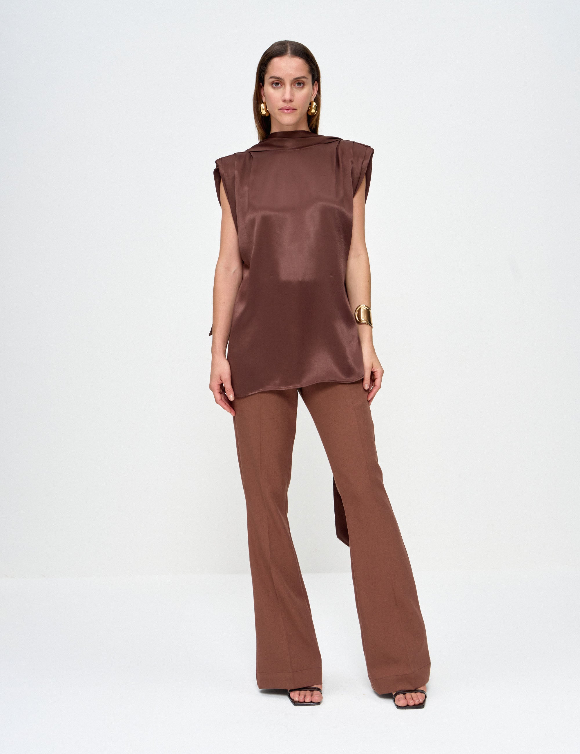 Blusa Bárbara Cetim Marrom