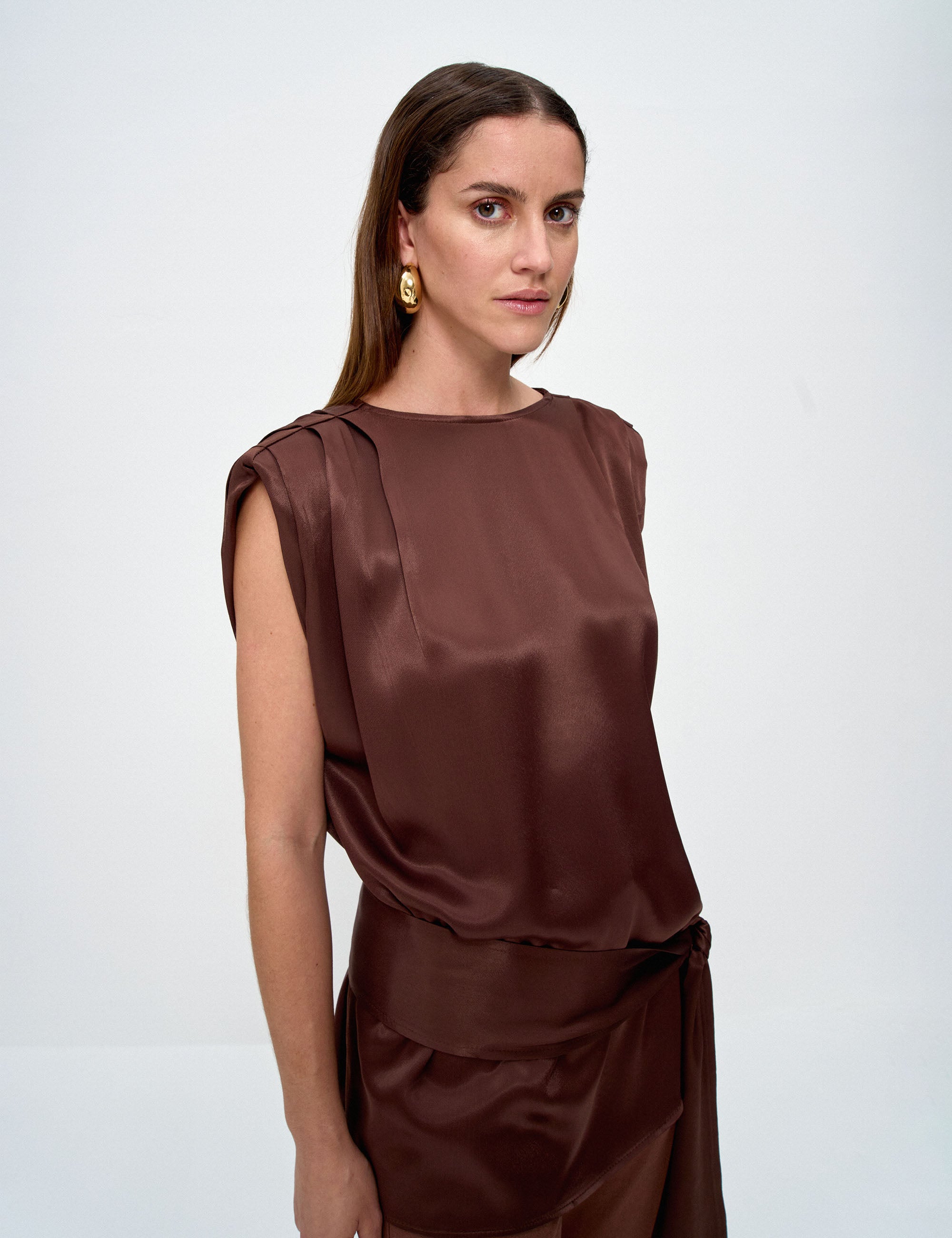 Blusa Bárbara Cetim Marrom