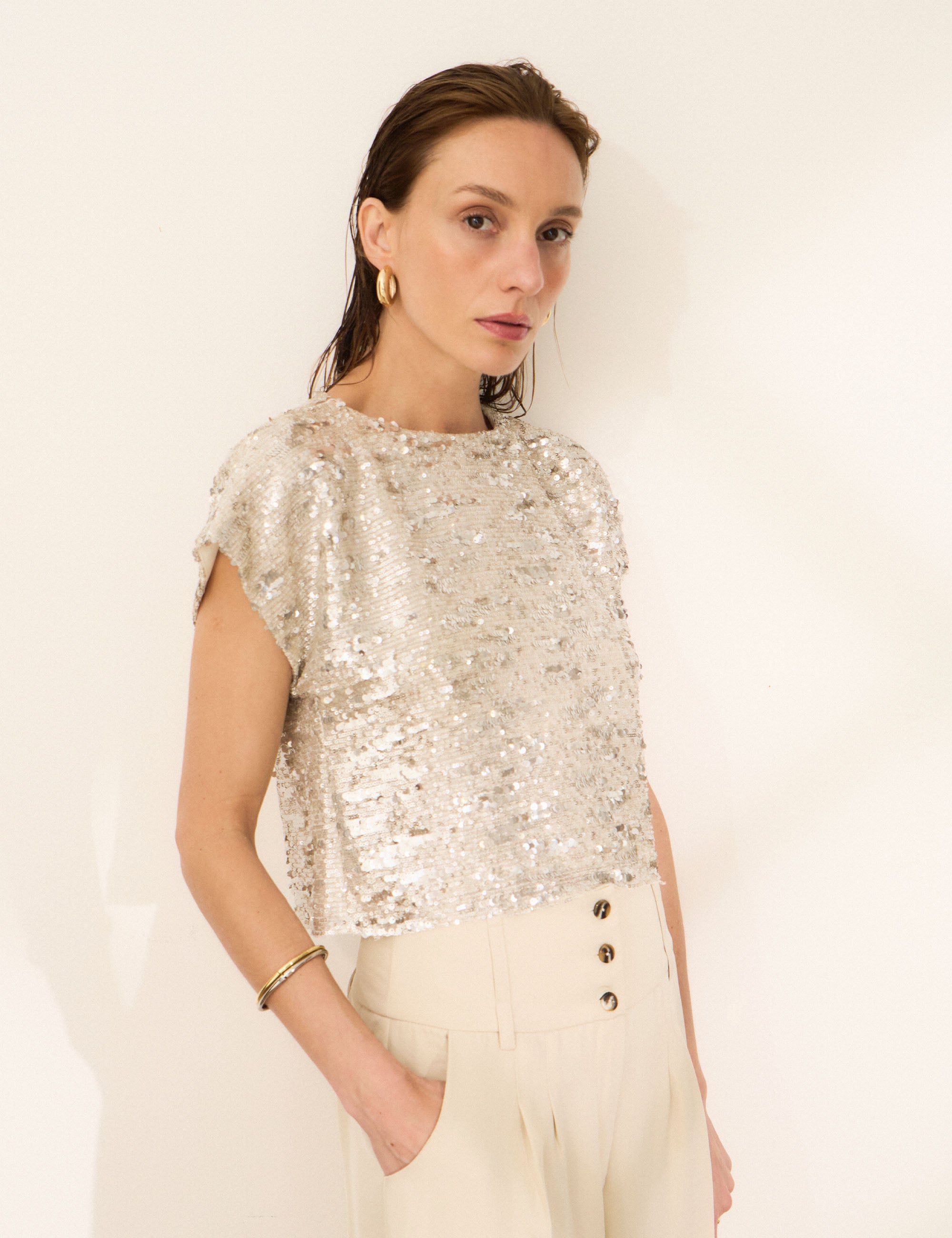 Blusa Lara Paetê Prata