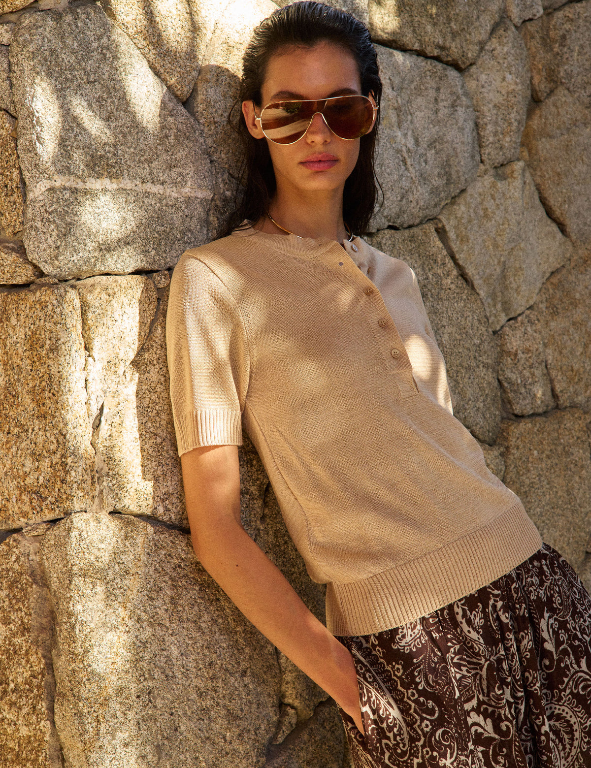 Blusa Viscose Tricot Bege