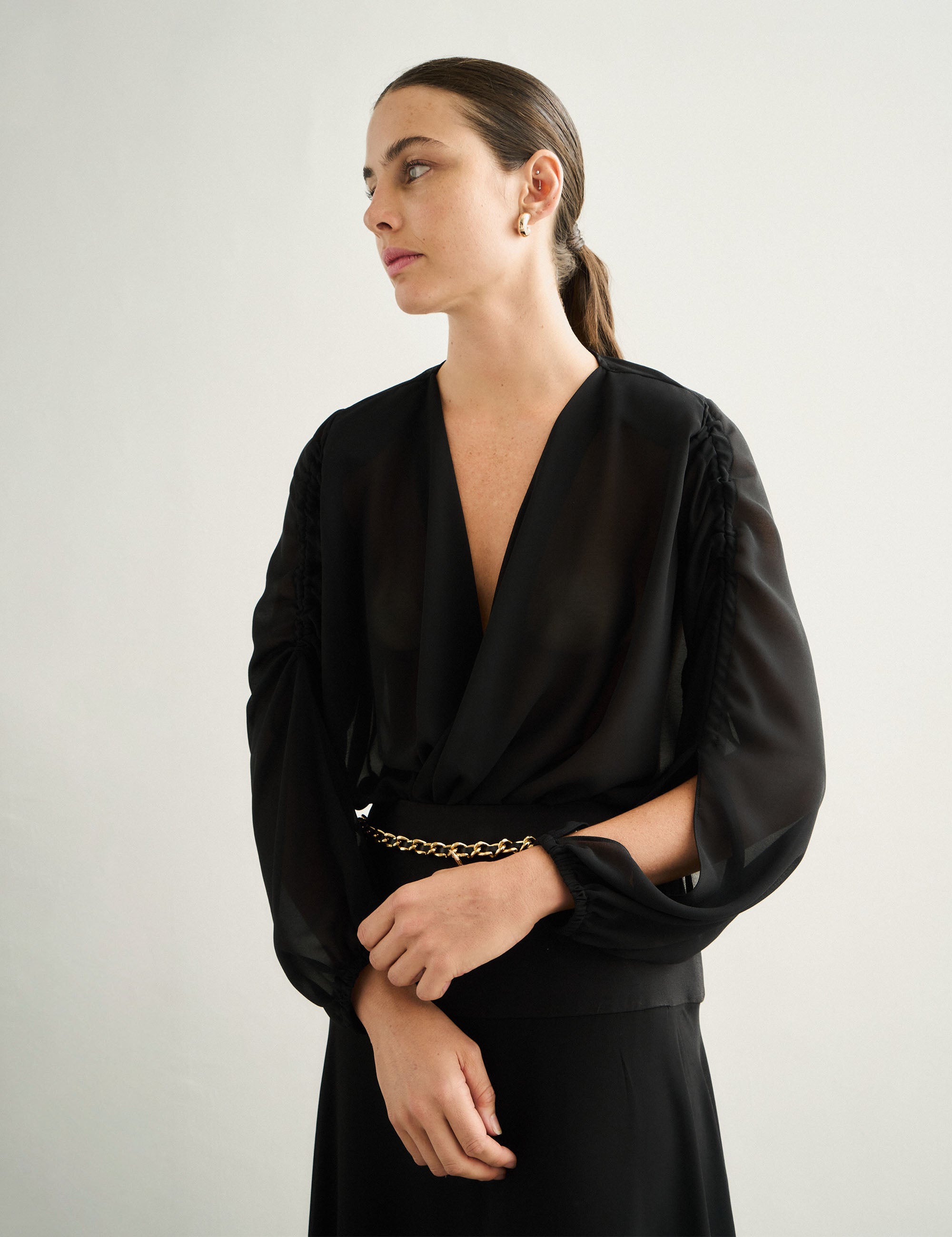 Body Transpassado Chiffon Preto