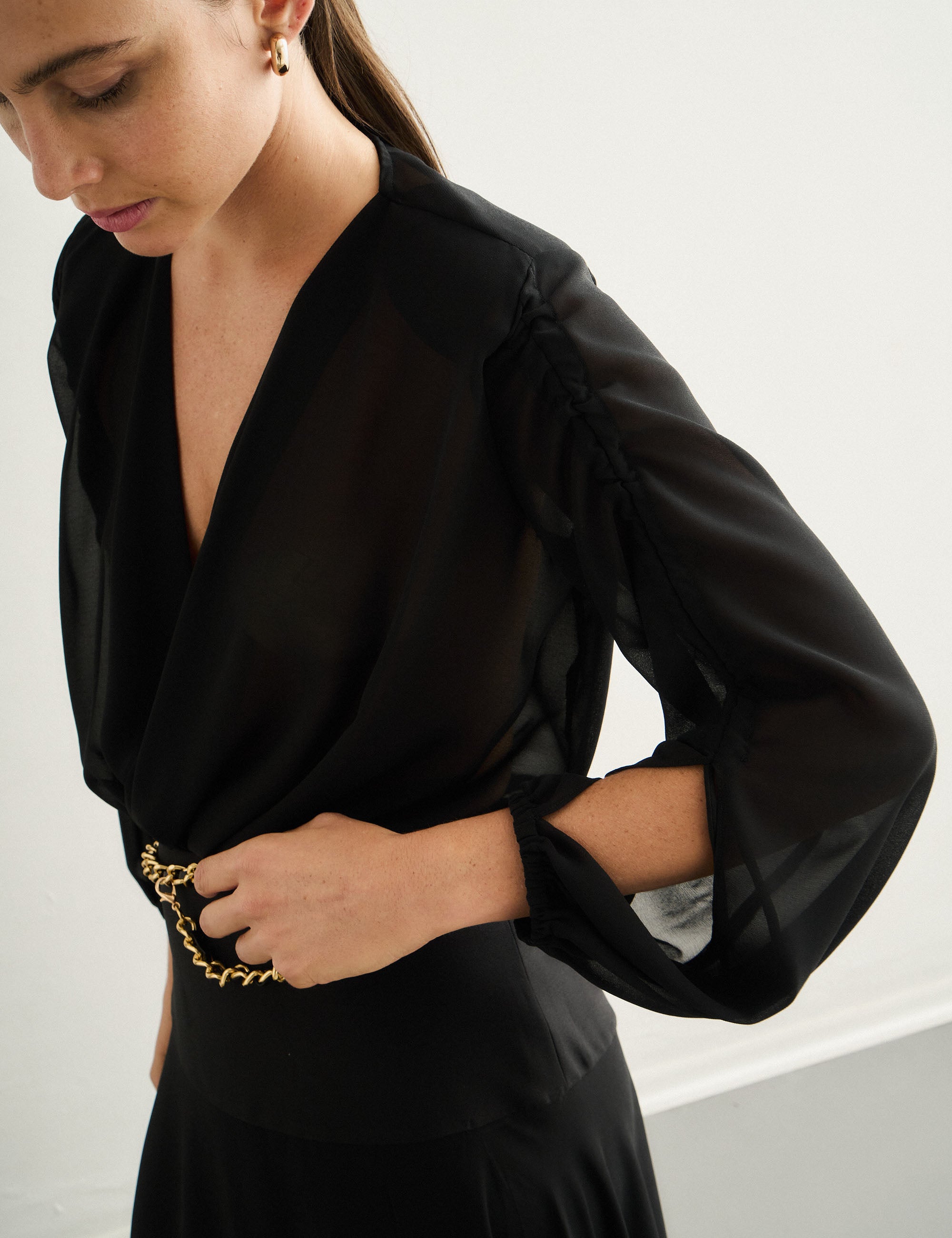 Body Transpassado Chiffon Preto