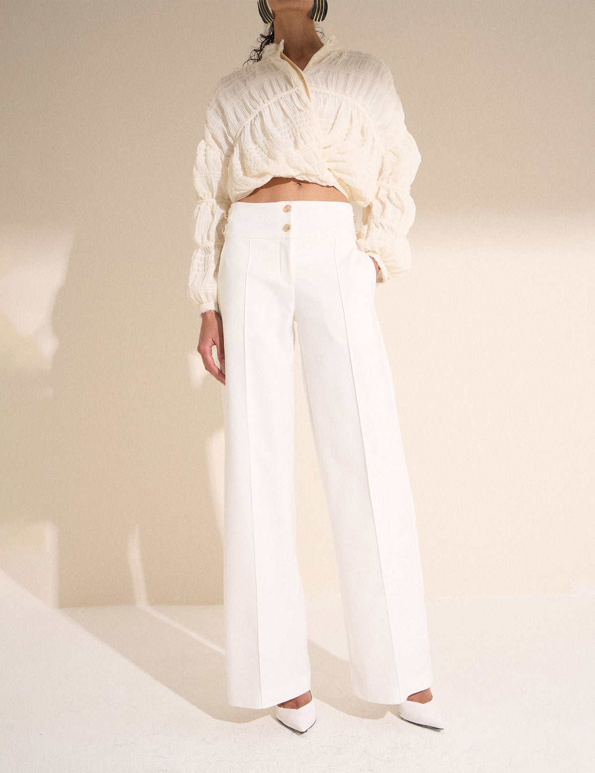 Calça Wide Leg Alfaiataria Off White