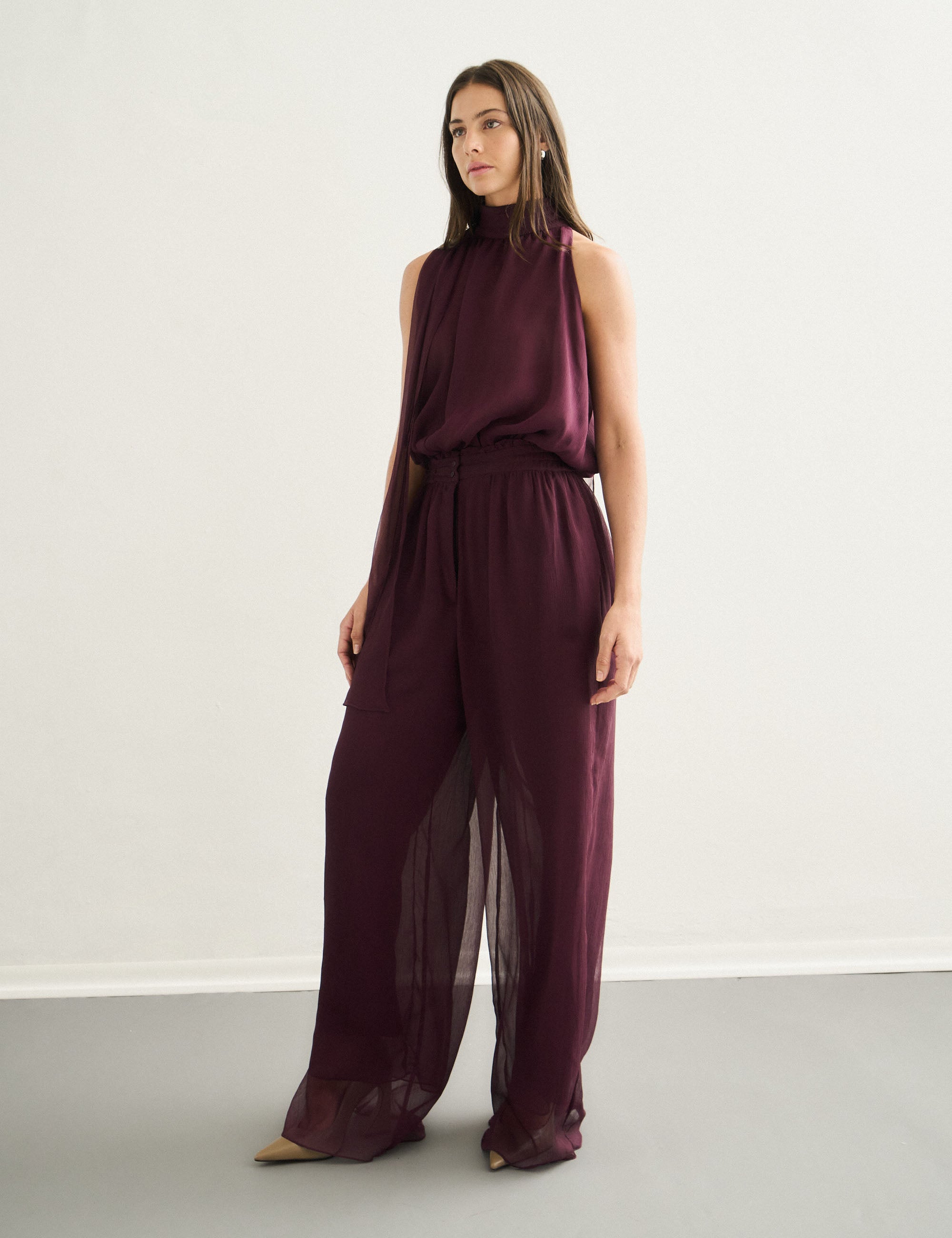 Calça Amélia Fluida Bordeaux