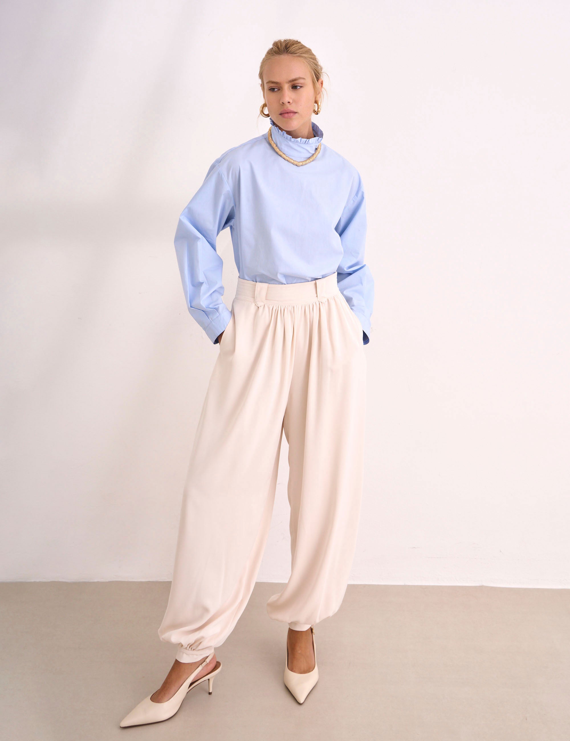 Calça Aurora Crepe Marfim