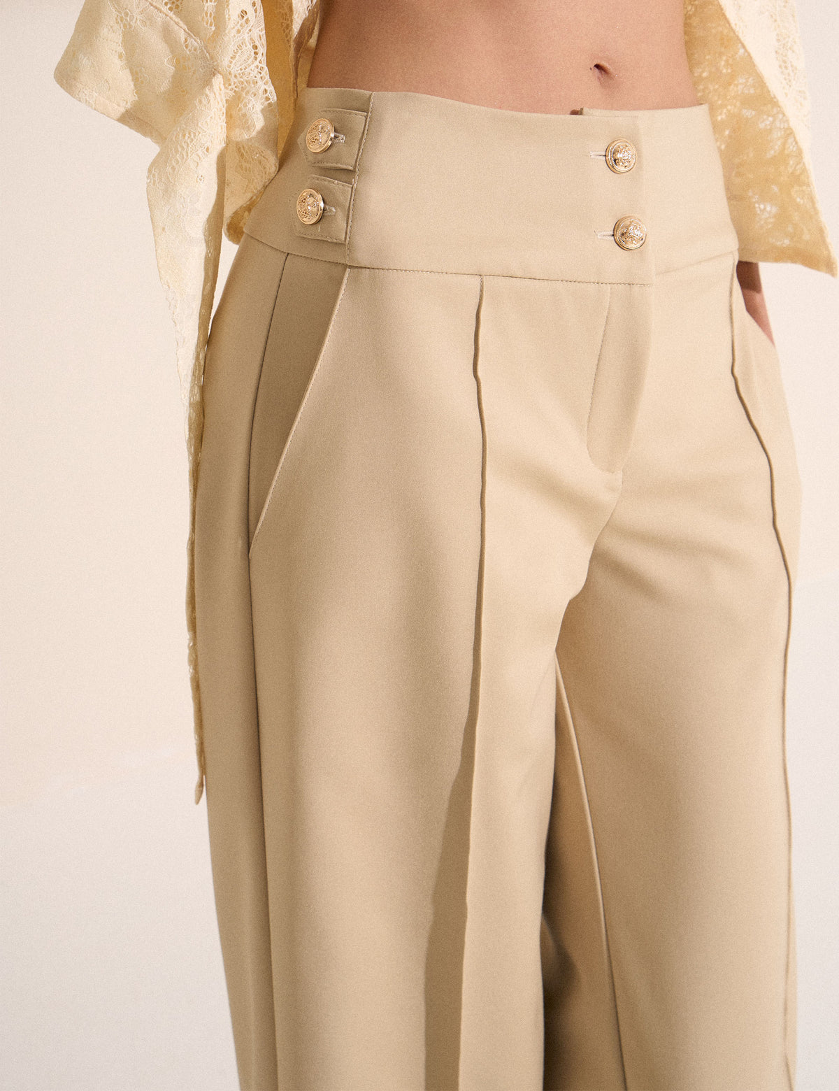 Calça Wide Leg Alfaiataria Areia