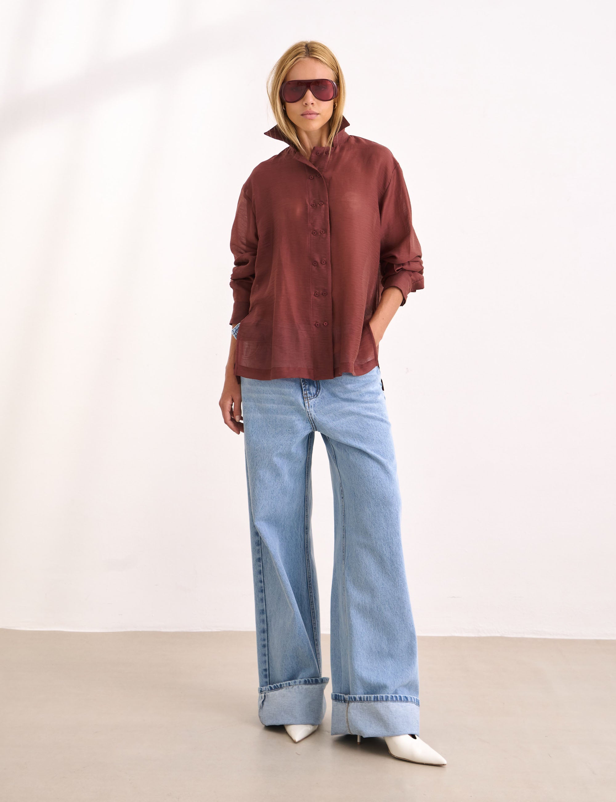 Camisa Antuerpia Voil Marrom
