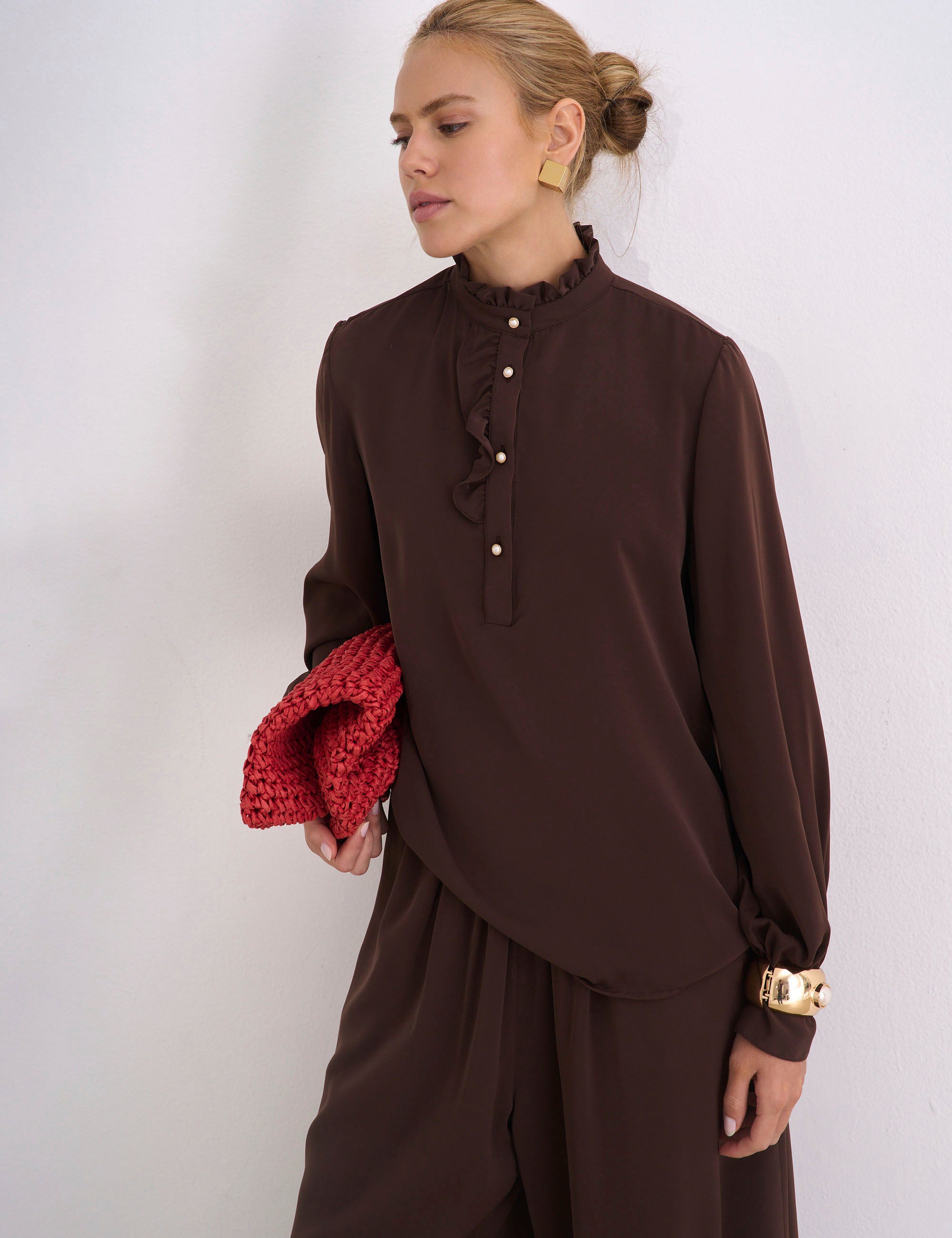 Camisa Aurora Crepe Marrom