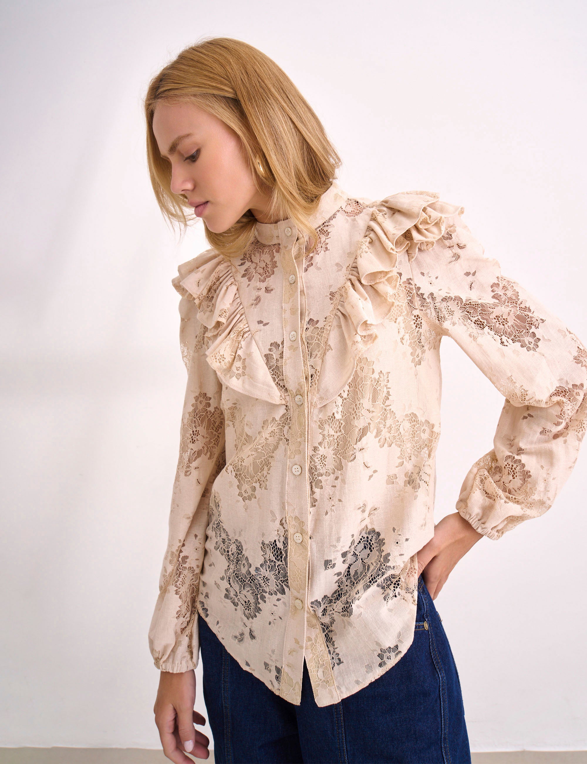 Camisa Carmina Renda Marfim