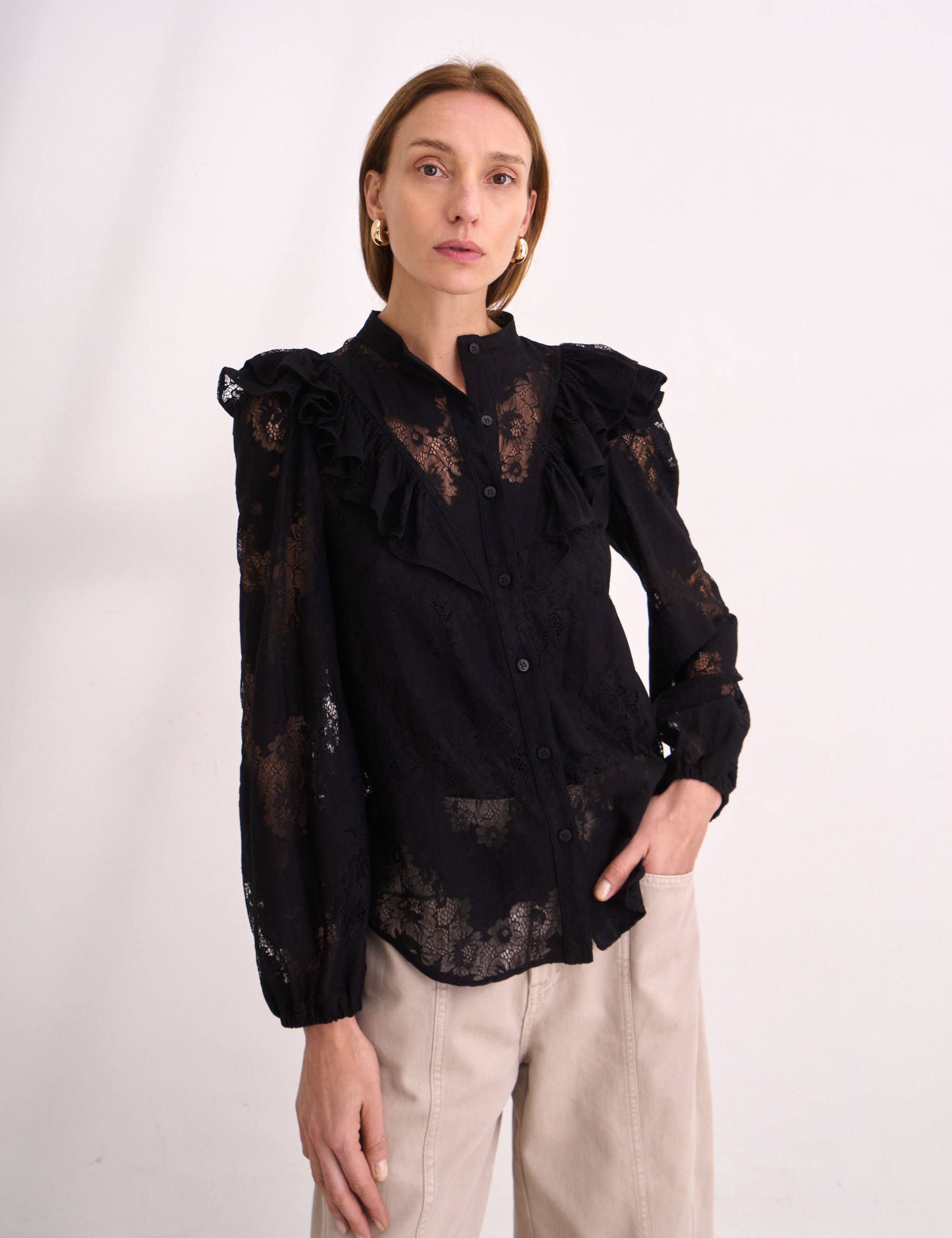 Camisa Carmina Renda Preto