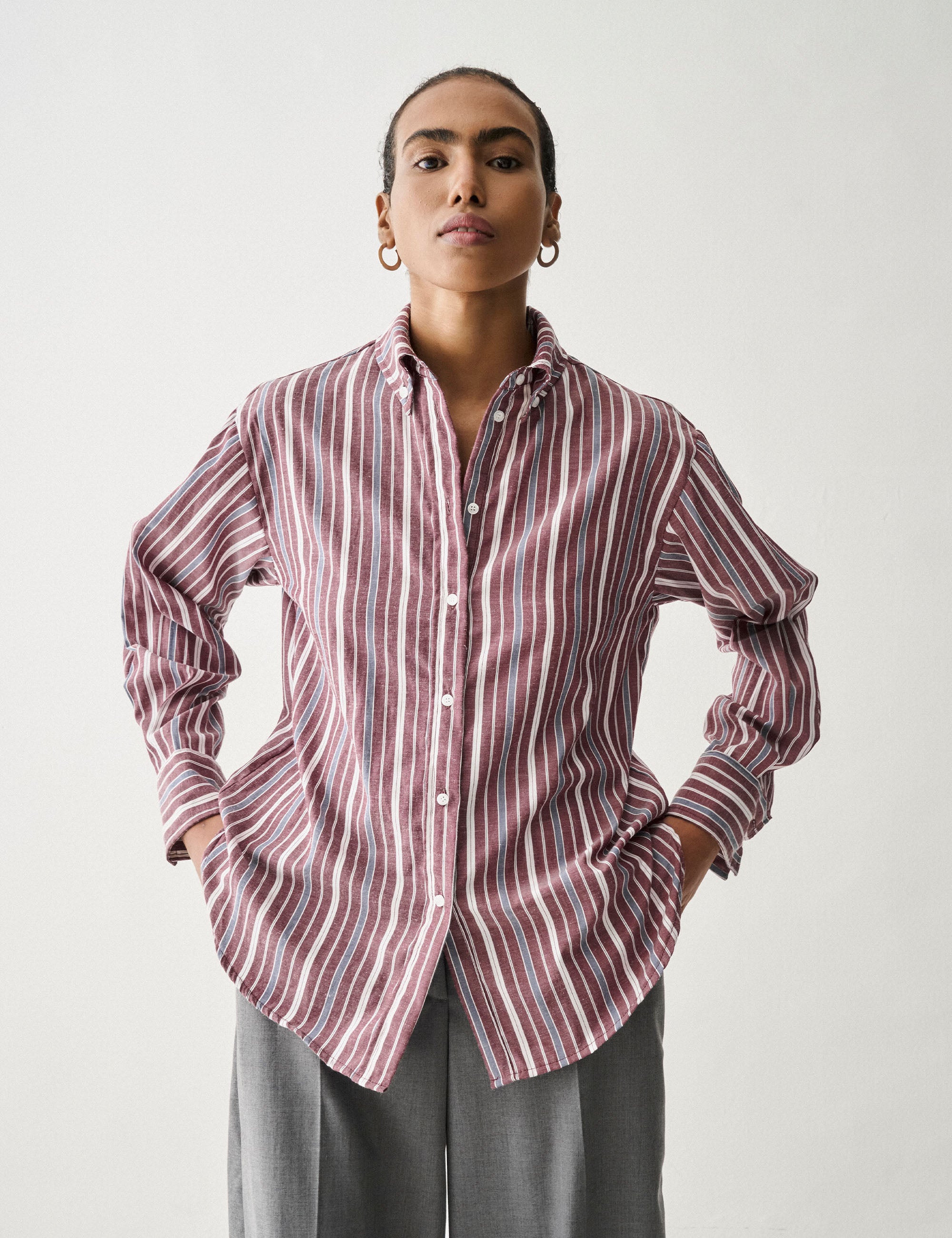 Camisa Casual Tricoline Bordeaux