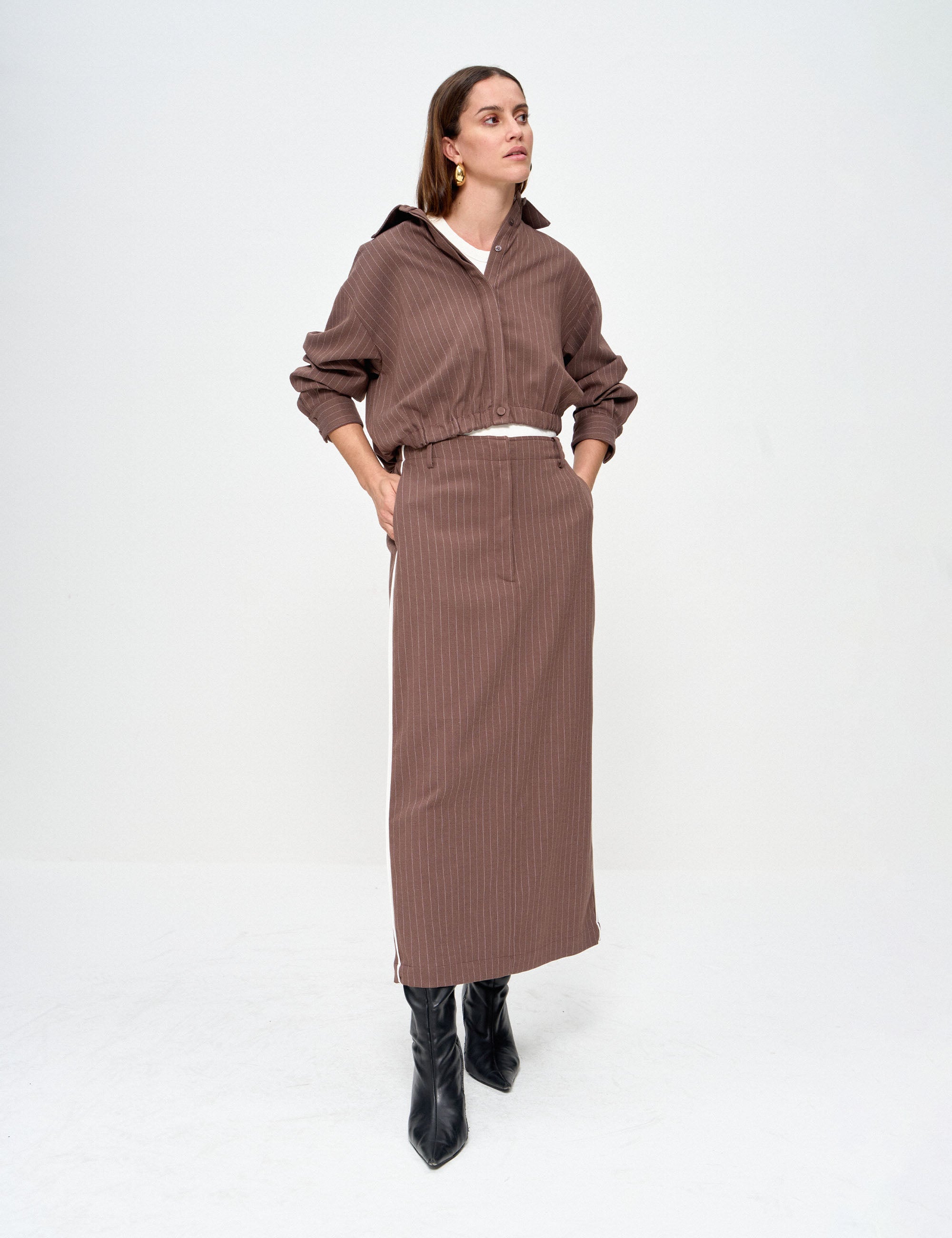 Camisa Jéssica Risca Marrom