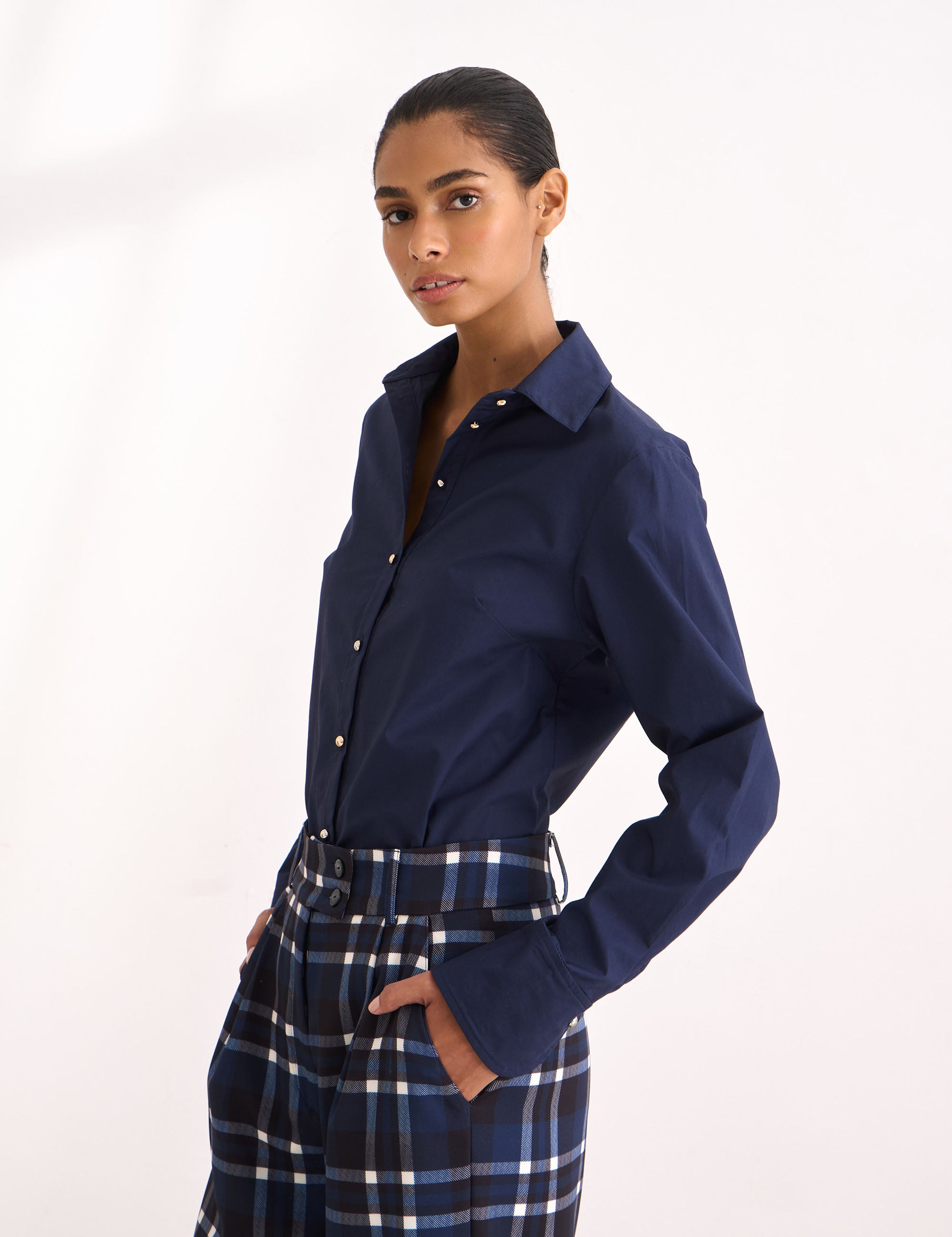 Camisa Lilie Tricoline Marinho