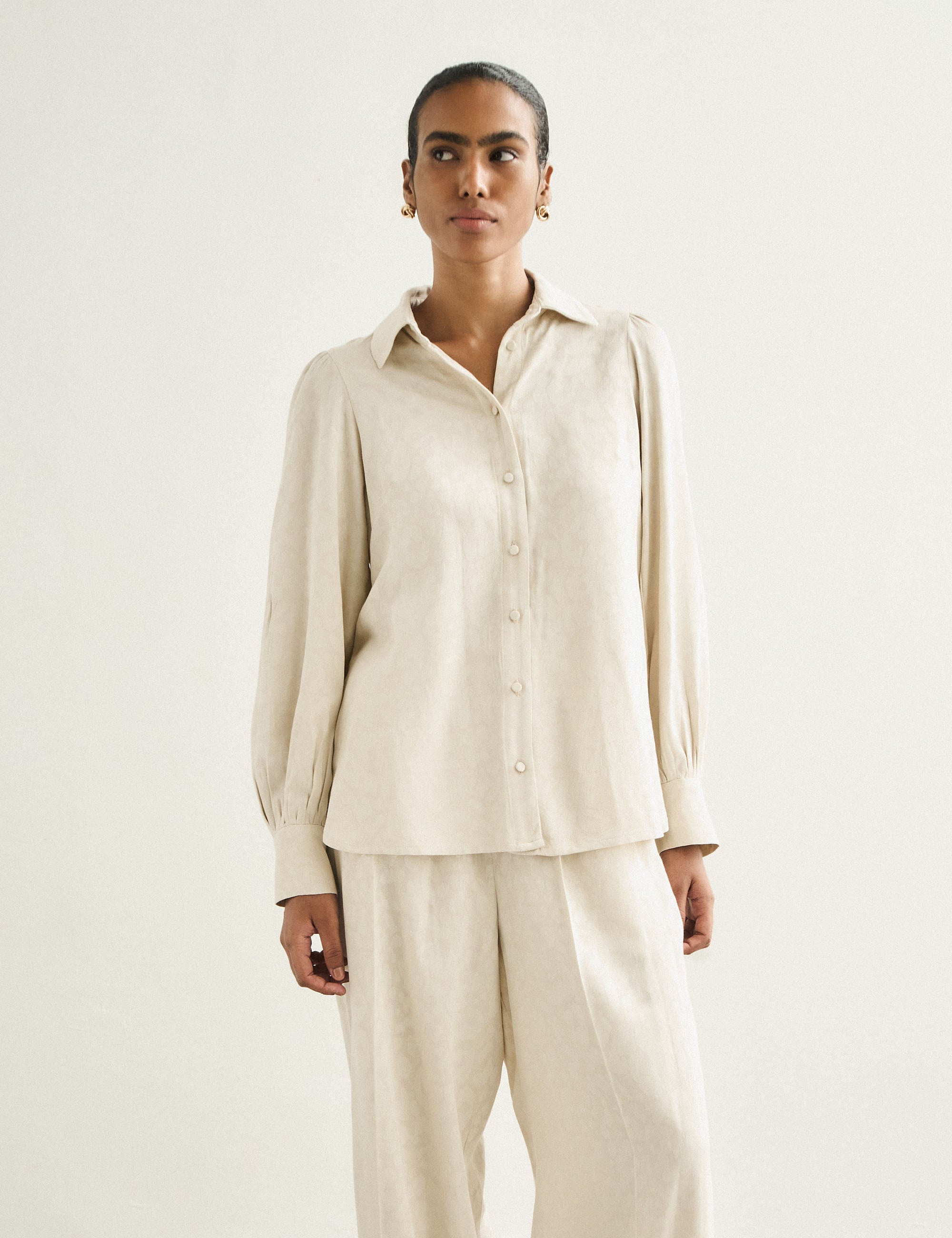 Camisa Sandra Jacquard Porcelana