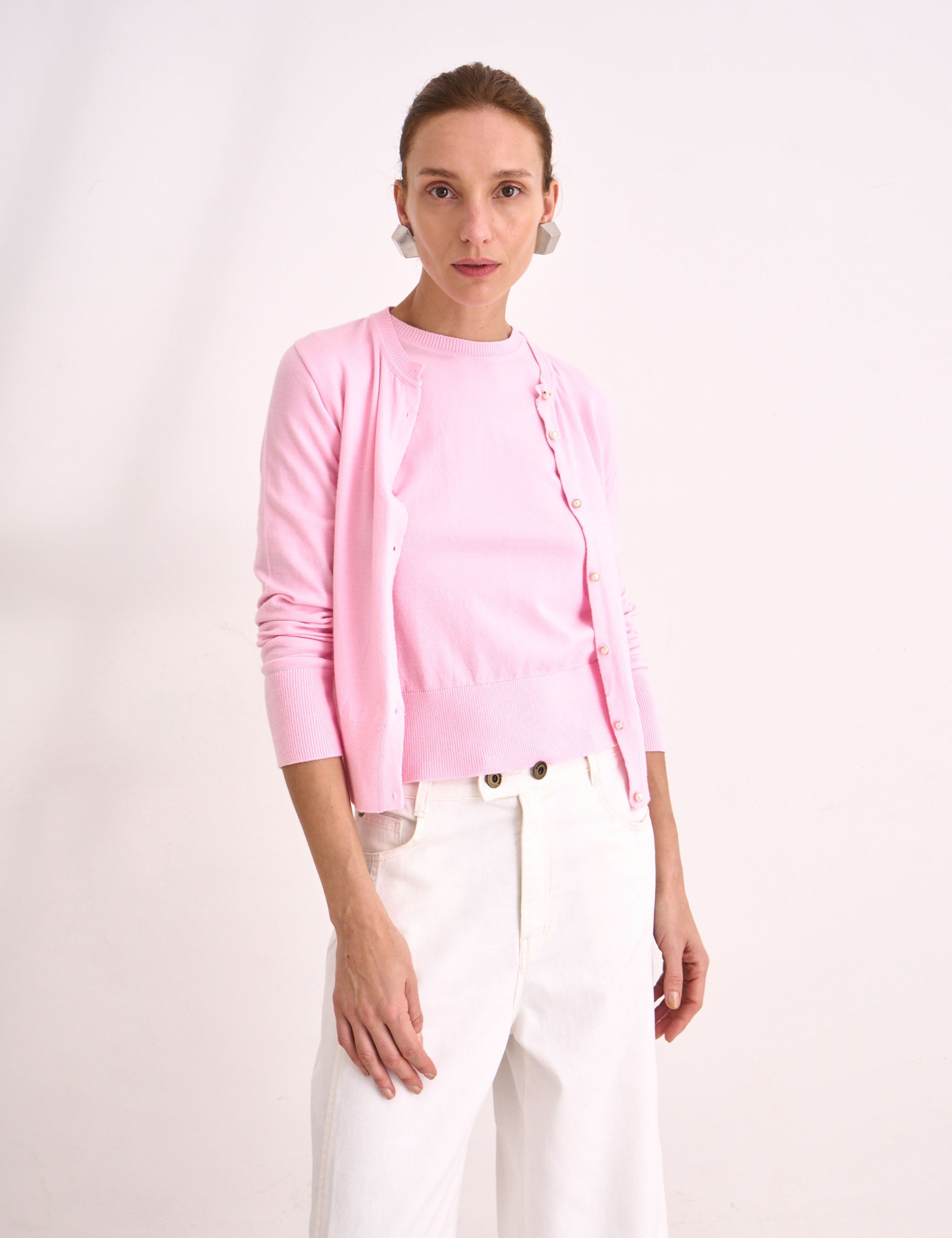 Cardigan Tricot Rosa Pó