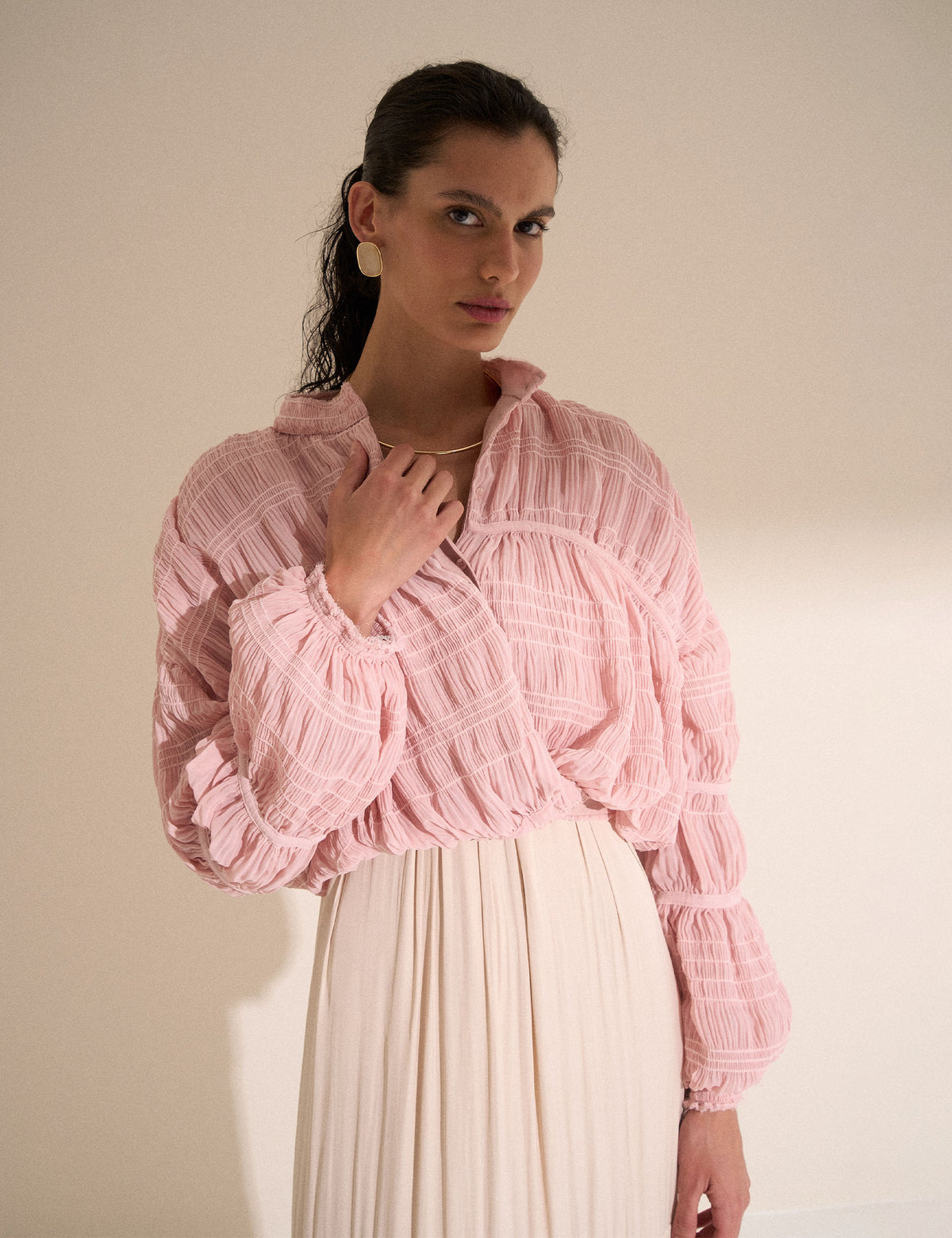 Casaqueto Plissado Chiffon Rose