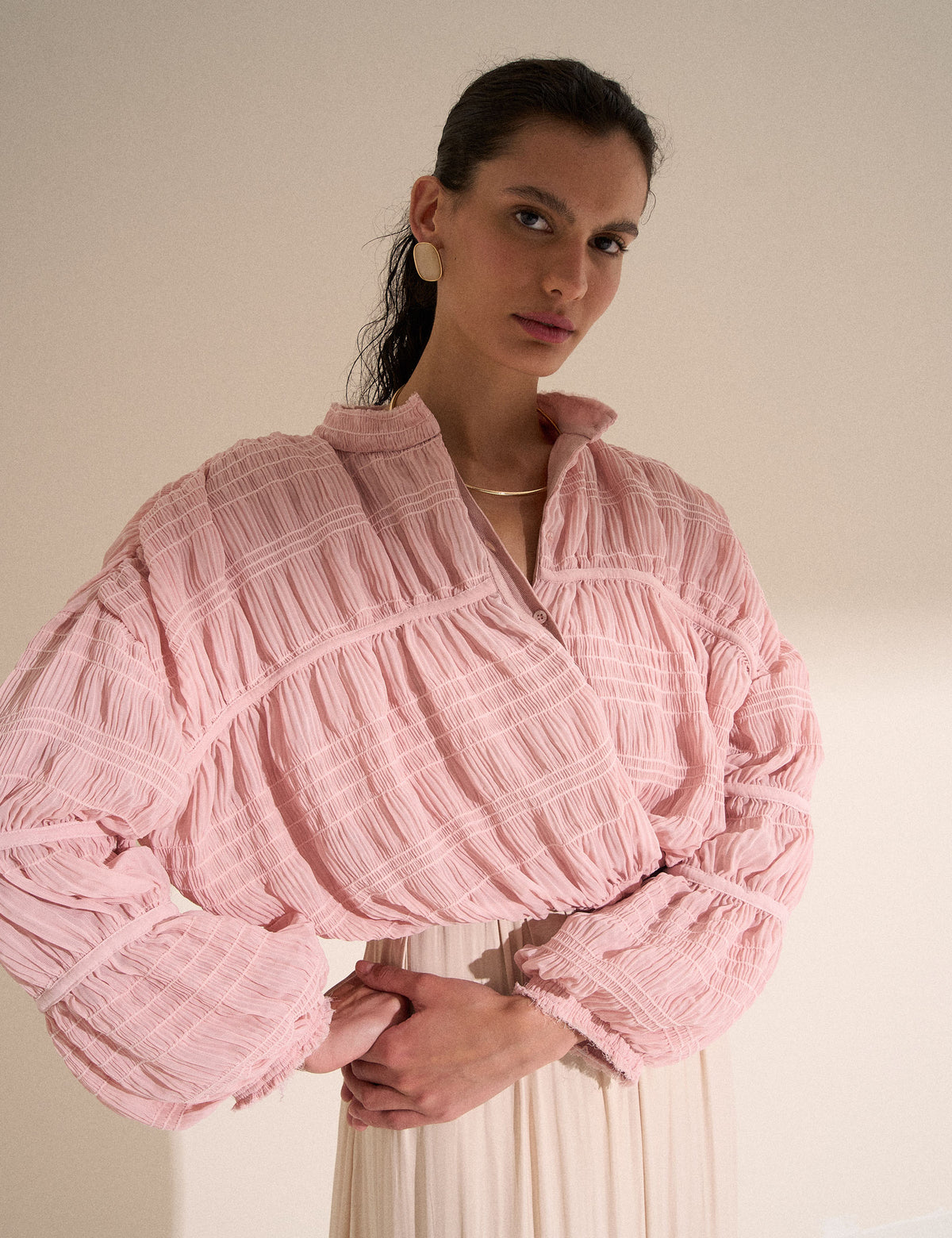 Casaqueto Plissado Chiffon Rose