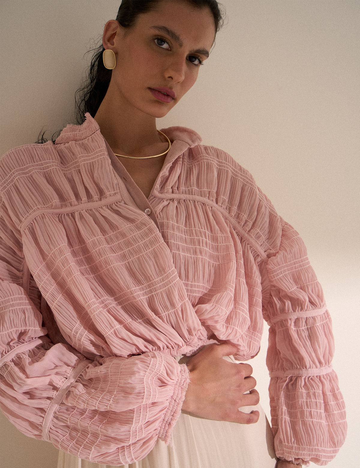Casaqueto Plissado Chiffon Rose