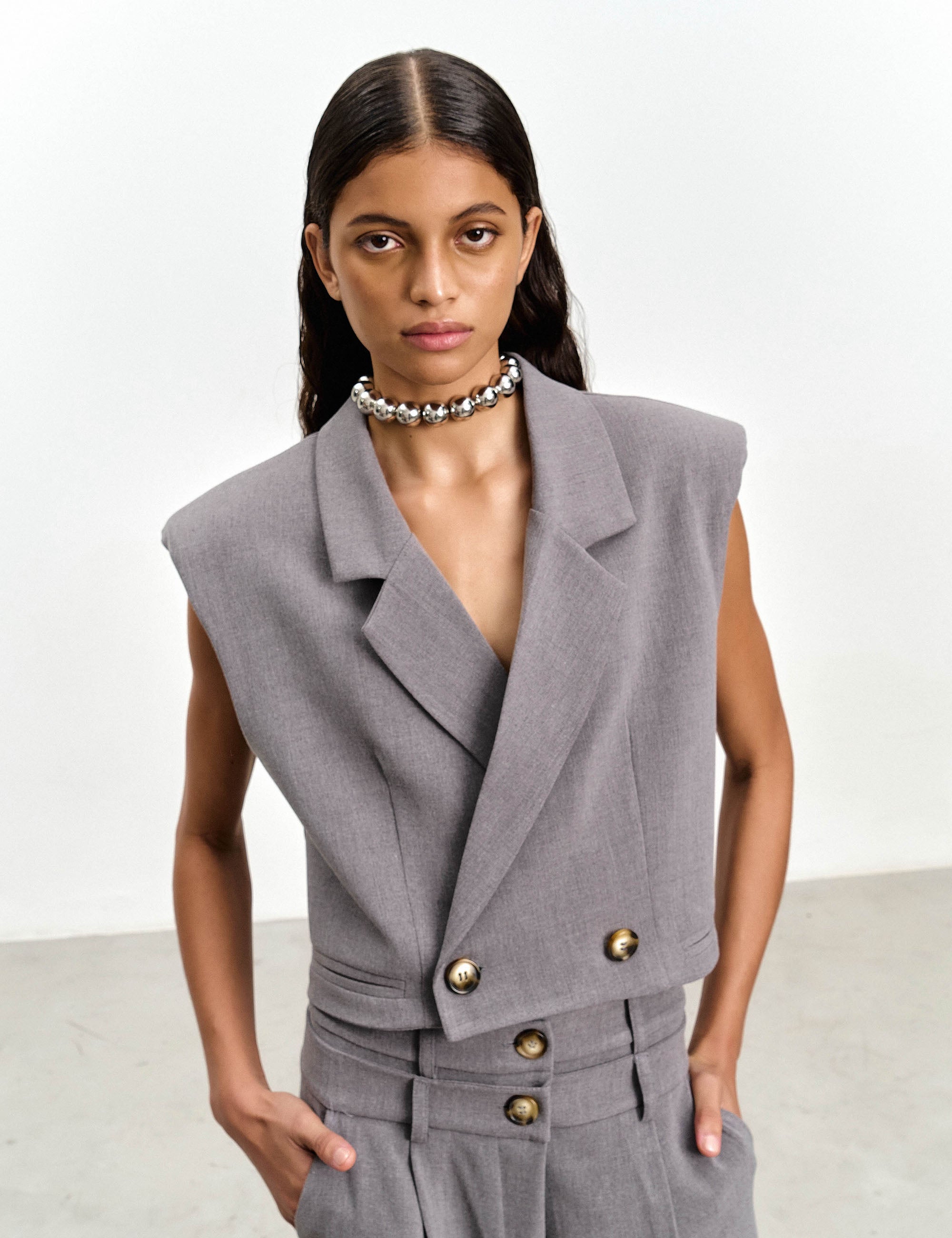 Colete Alessa Alfaiataria Chumbo