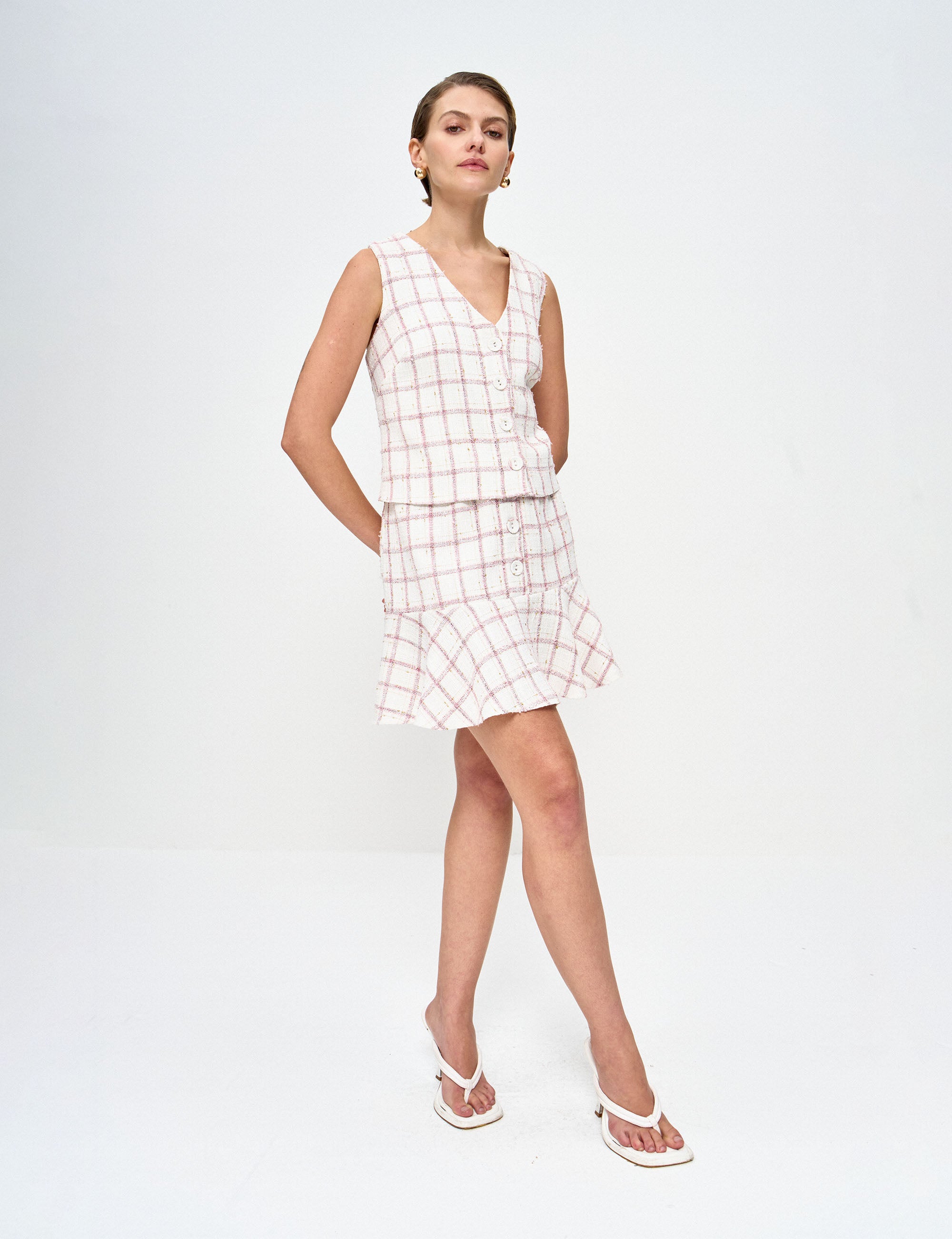 Colete Natalie Xadrez Rosa