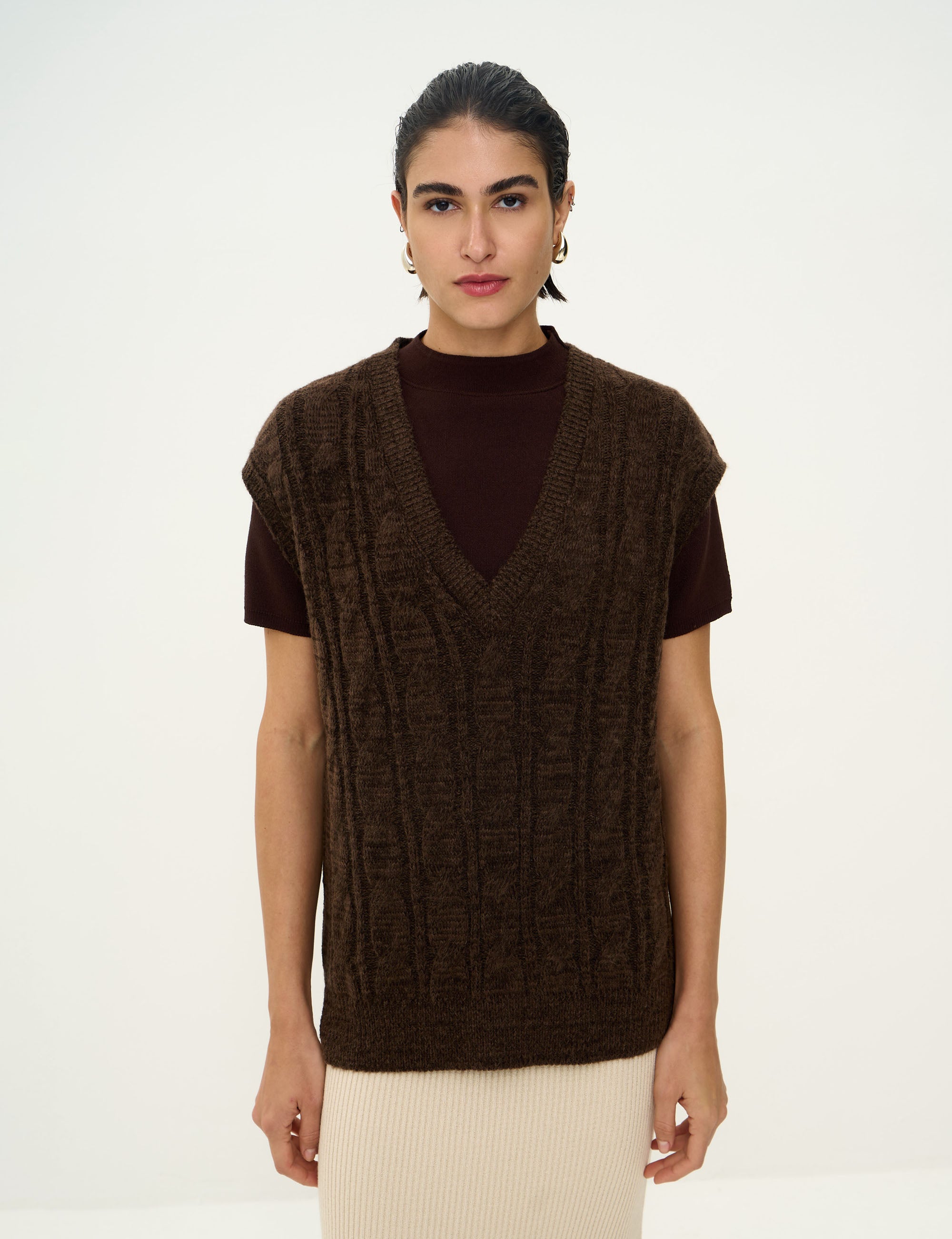 Colete Tricot Marrom Café