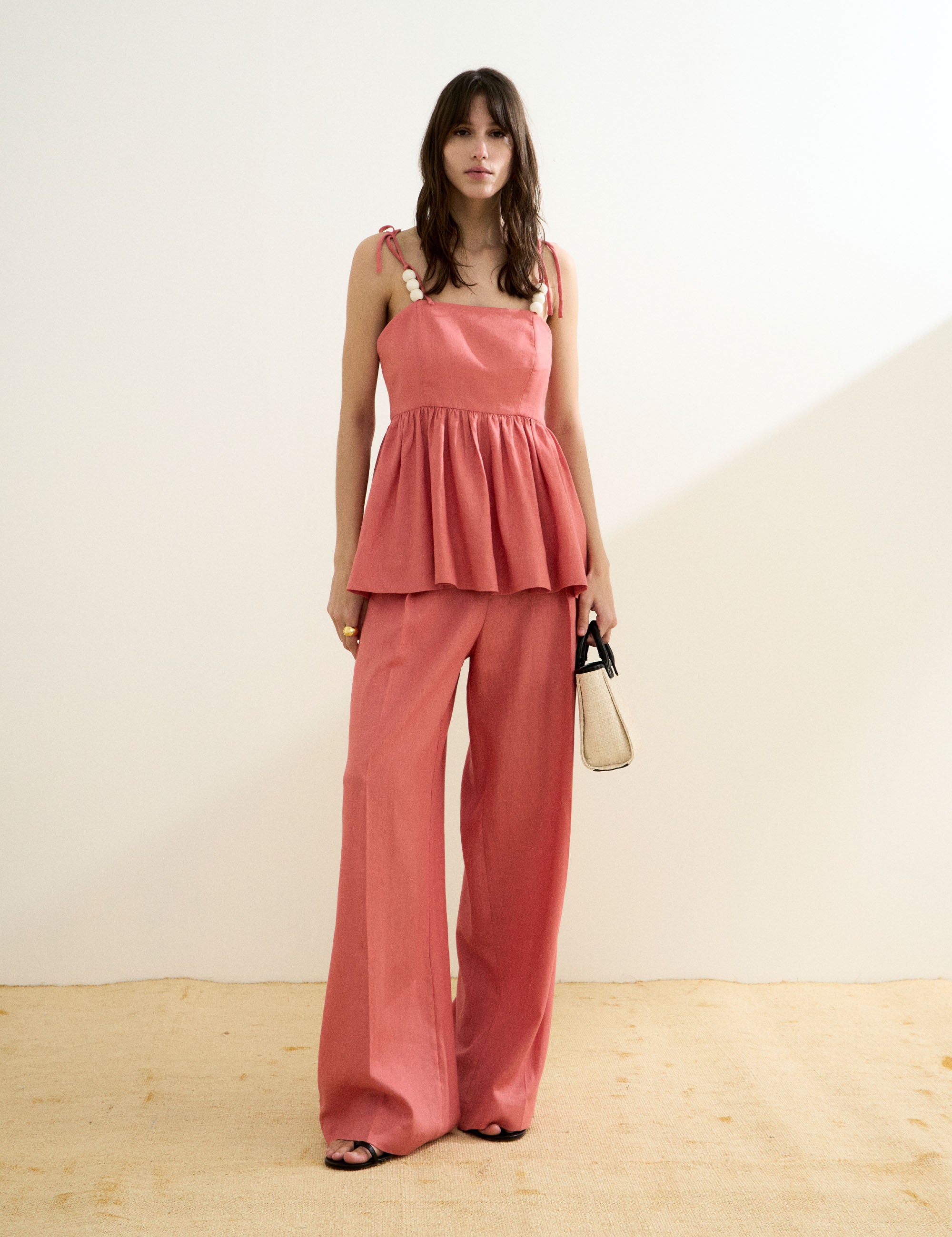 Conjunto Babi Peplum Manga Rosa